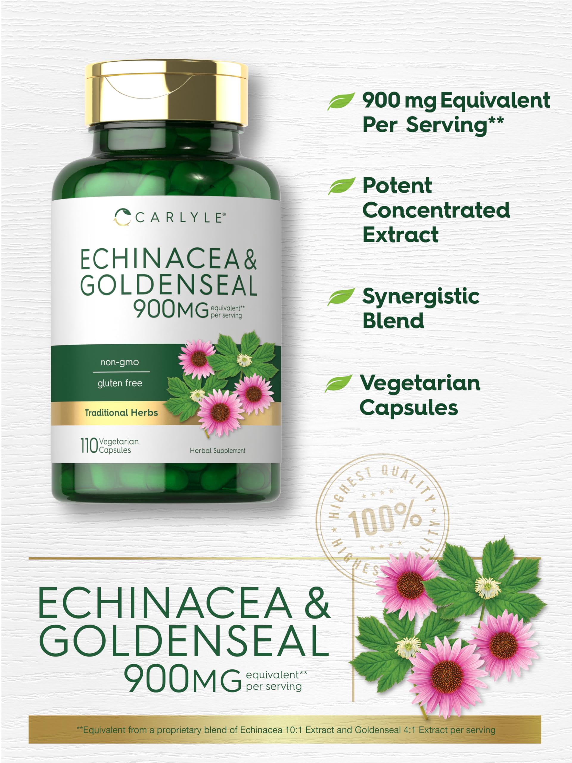 Foto 5 pulgar | Suplemento Carlyle Echinacea Goldenseal En Cápsulas 900 Mg 110 Unidades - Venta Internacional.
