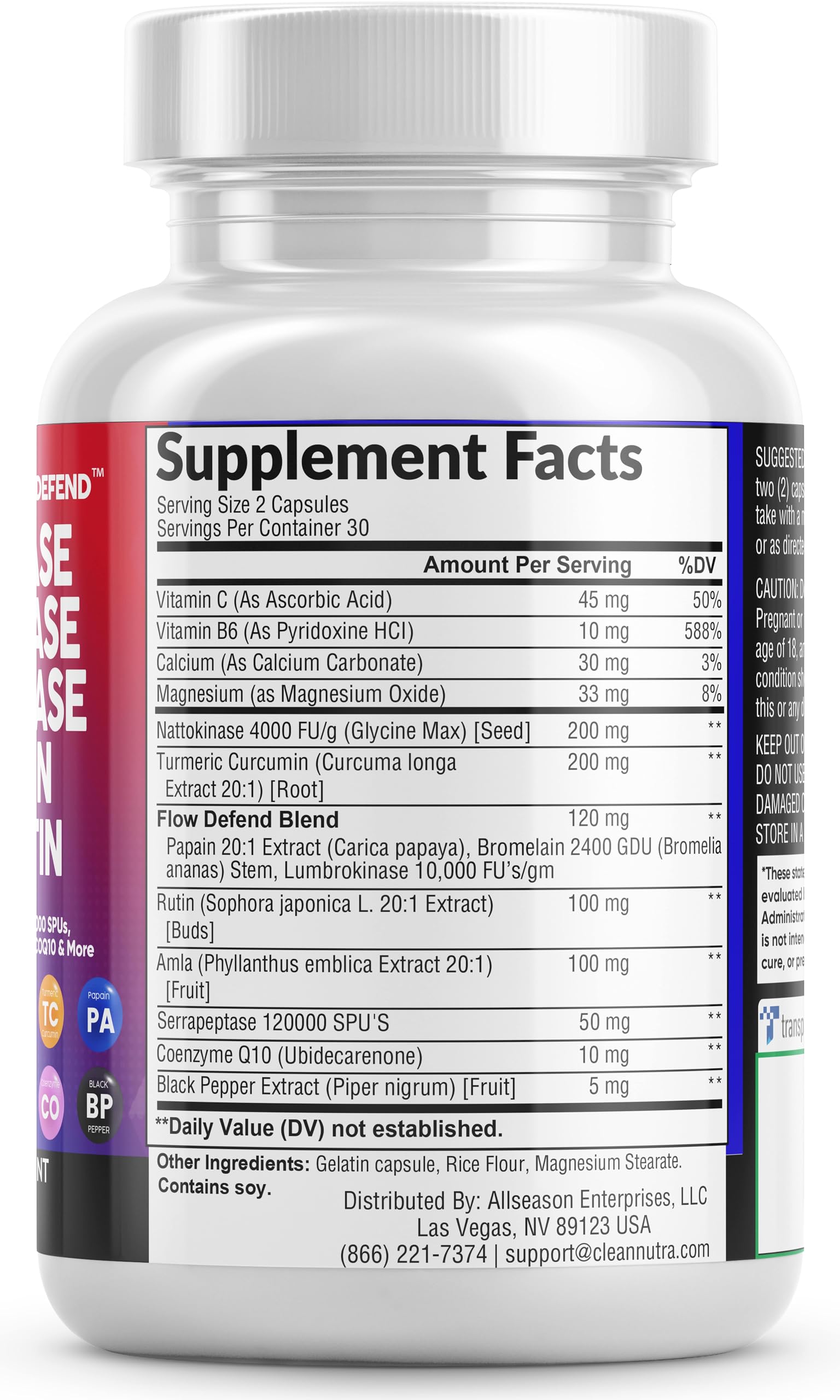 Foto 4 pulgar | Suplemento Clean Nutraceuticals Nattokinase 4000fu Serrapeptase - Venta Internacional.