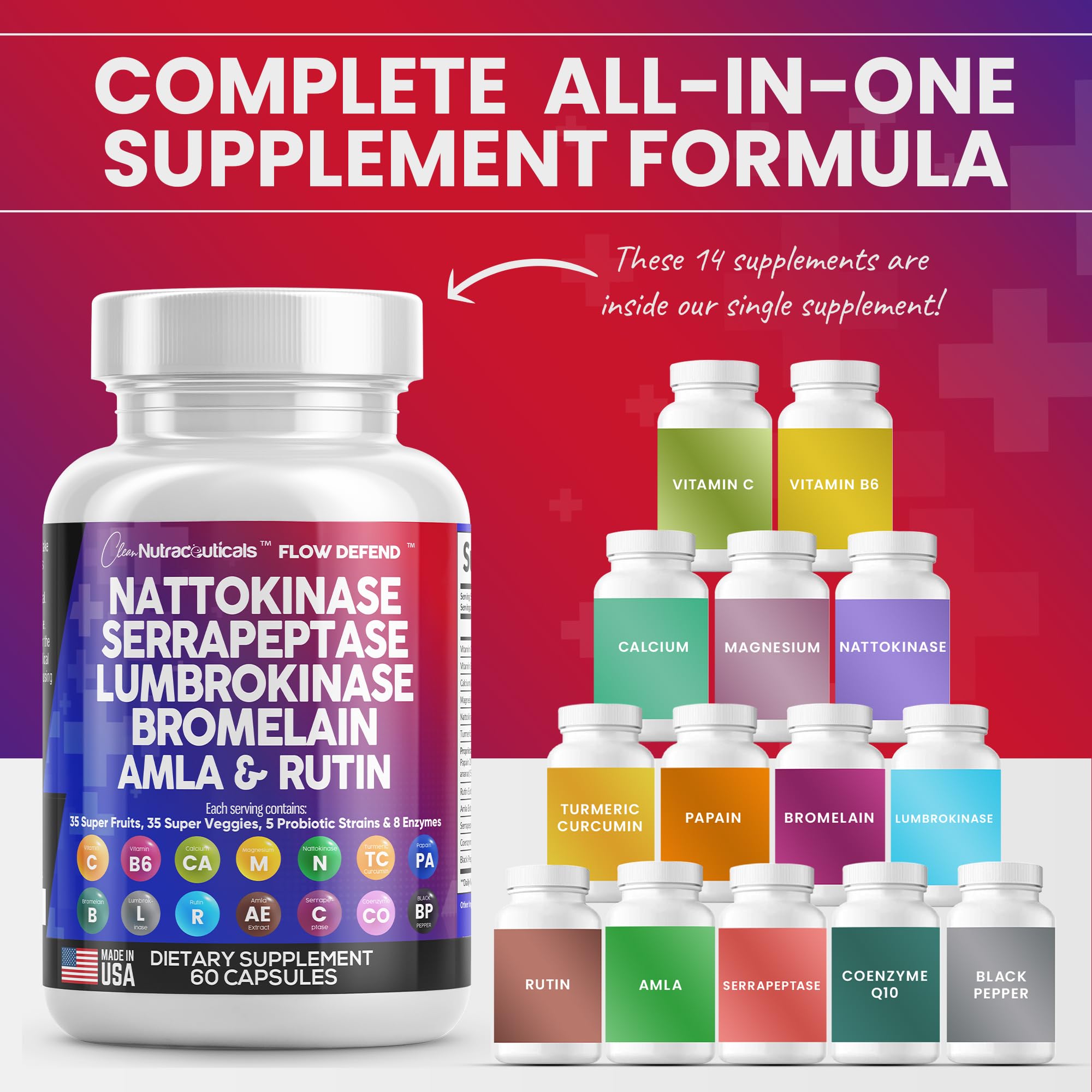 Foto 5 pulgar | Suplemento Clean Nutraceuticals Nattokinase 4000fu Serrapeptase - Venta Internacional.