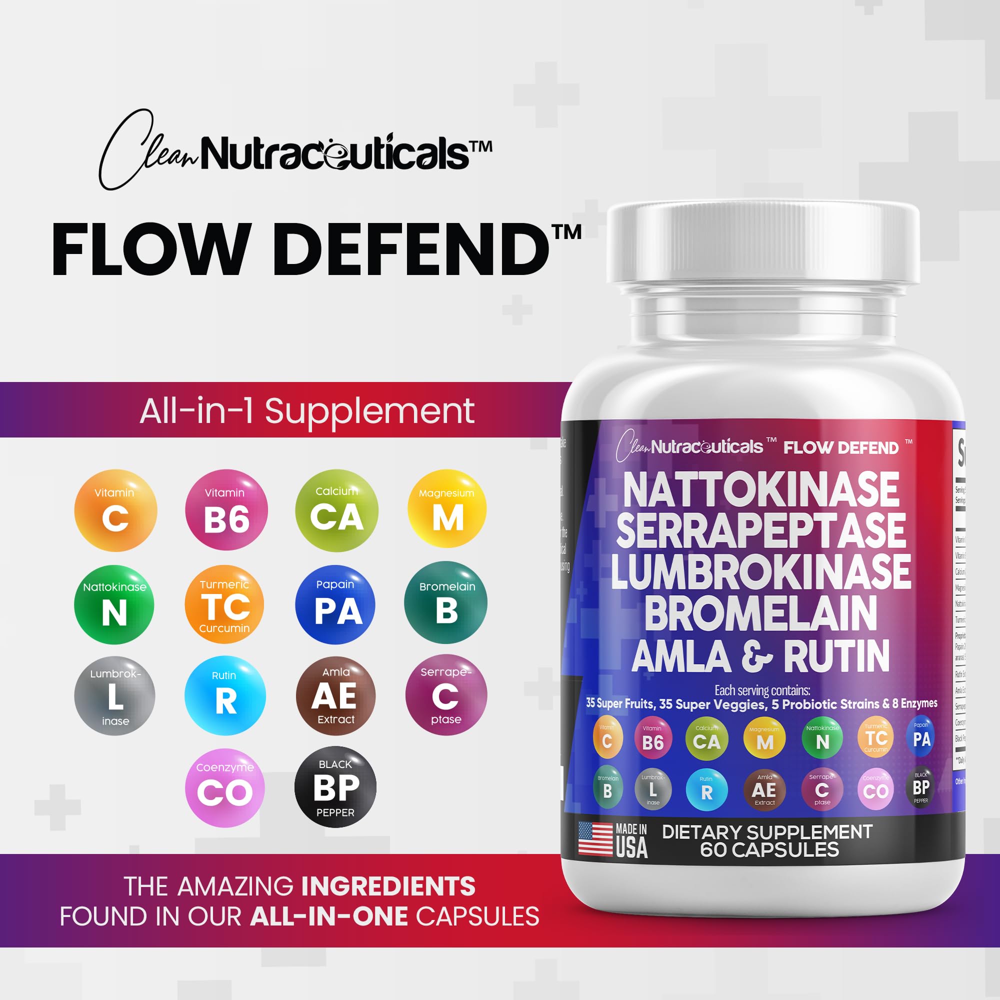 Foto 8 pulgar | Suplemento Clean Nutraceuticals Nattokinase 4000fu Serrapeptase - Venta Internacional.
