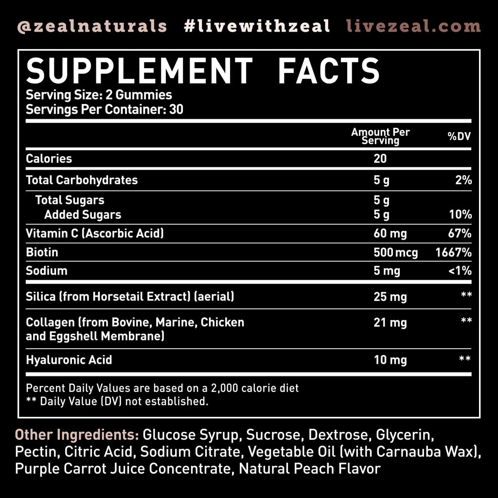 Foto 5 pulgar | Gomitas De Colágeno Zeal Naturals Con Vitamina C, Biotina Y Ha 60c - Venta Internacional.