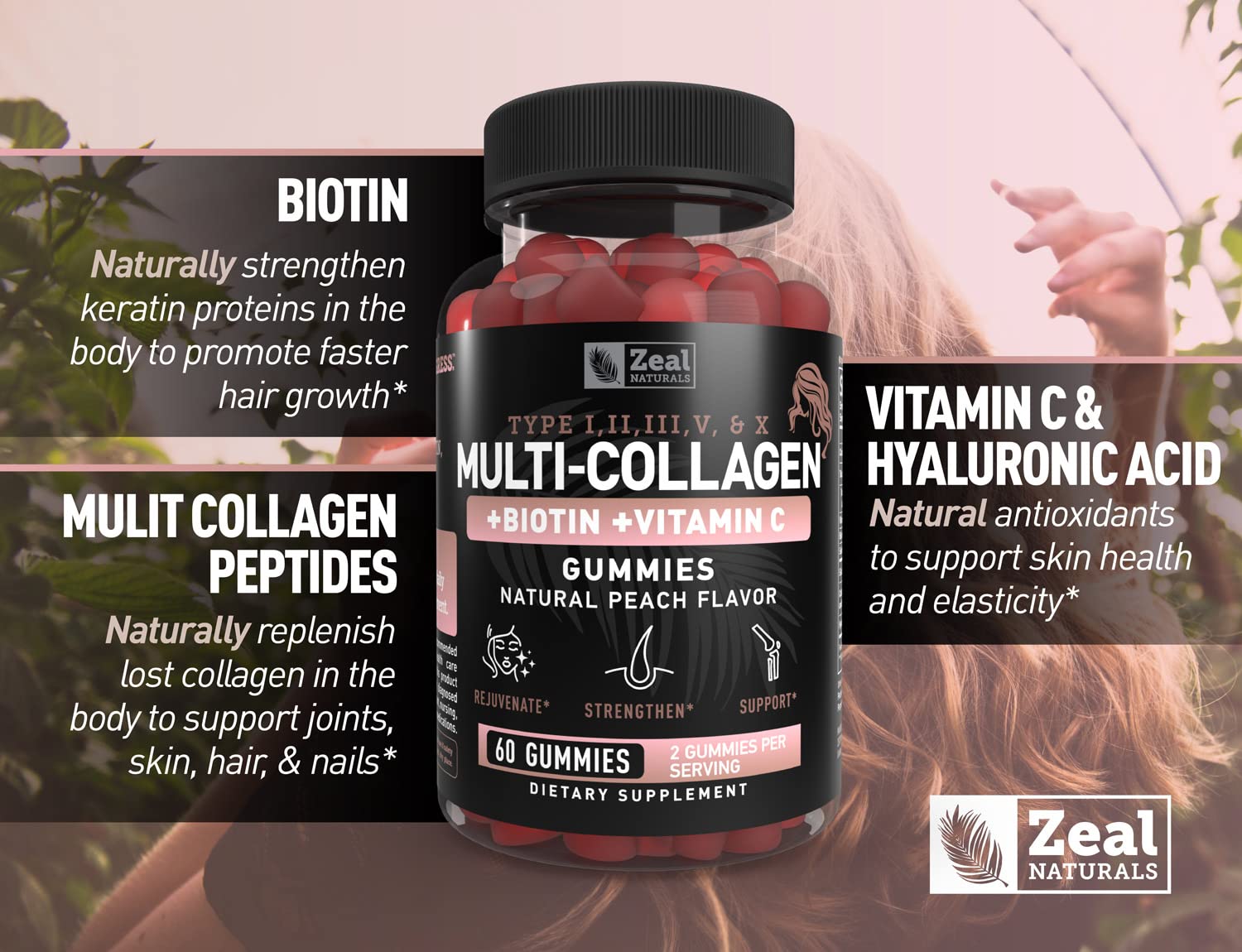 Foto 6 pulgar | Gomitas De Colágeno Zeal Naturals Con Vitamina C, Biotina Y Ha 60c - Venta Internacional.