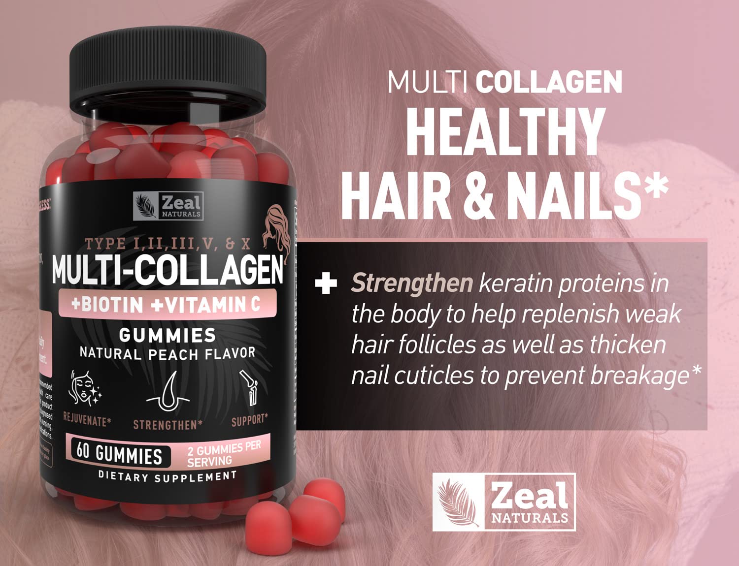 Foto 7 pulgar | Gomitas De Colágeno Zeal Naturals Con Vitamina C, Biotina Y Ha 60c - Venta Internacional.