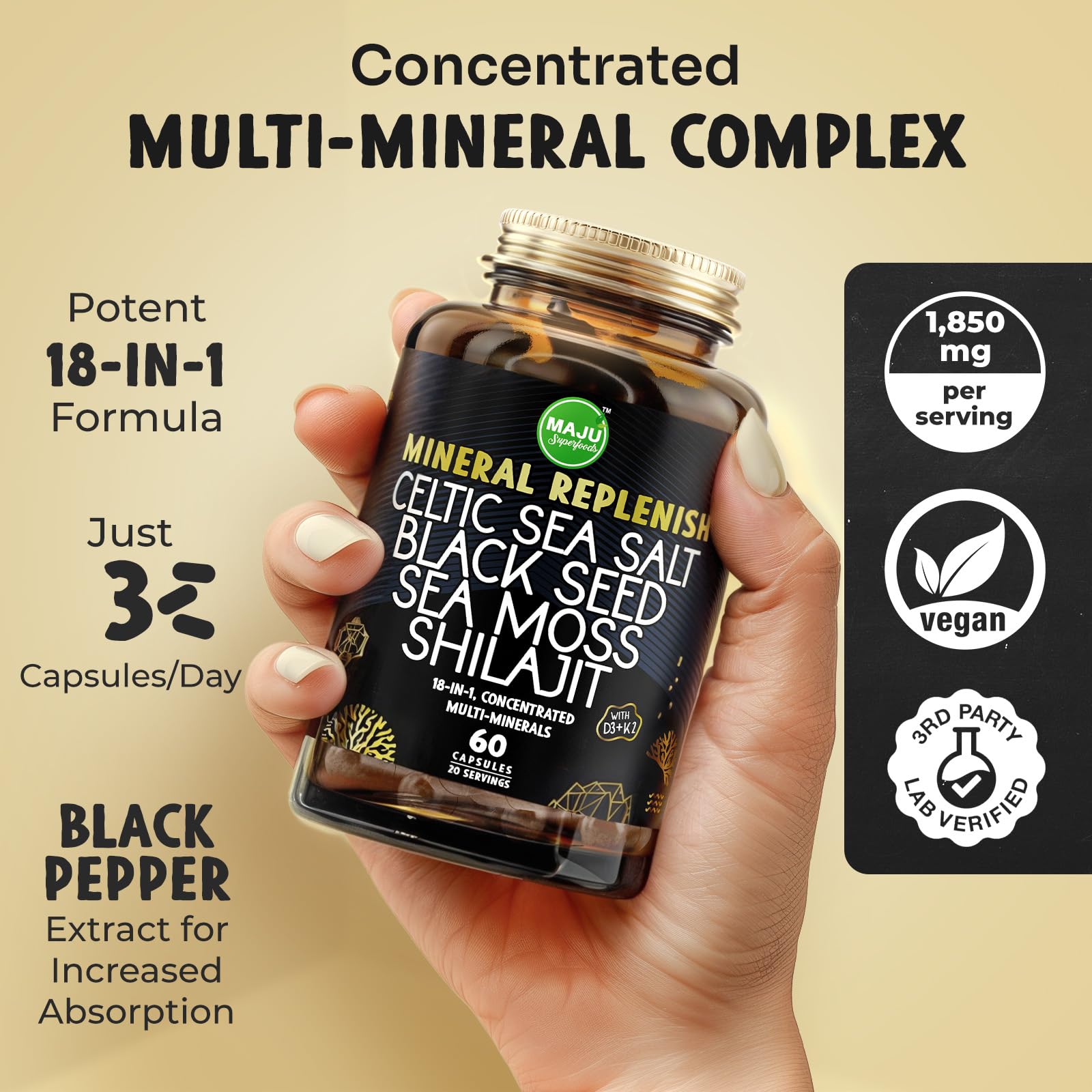 Foto 2 | Suplemento Mineral Regenerador 18 En 1 Maju Con Semillas Negras, 60 Cápsulas - Venta Internacional.