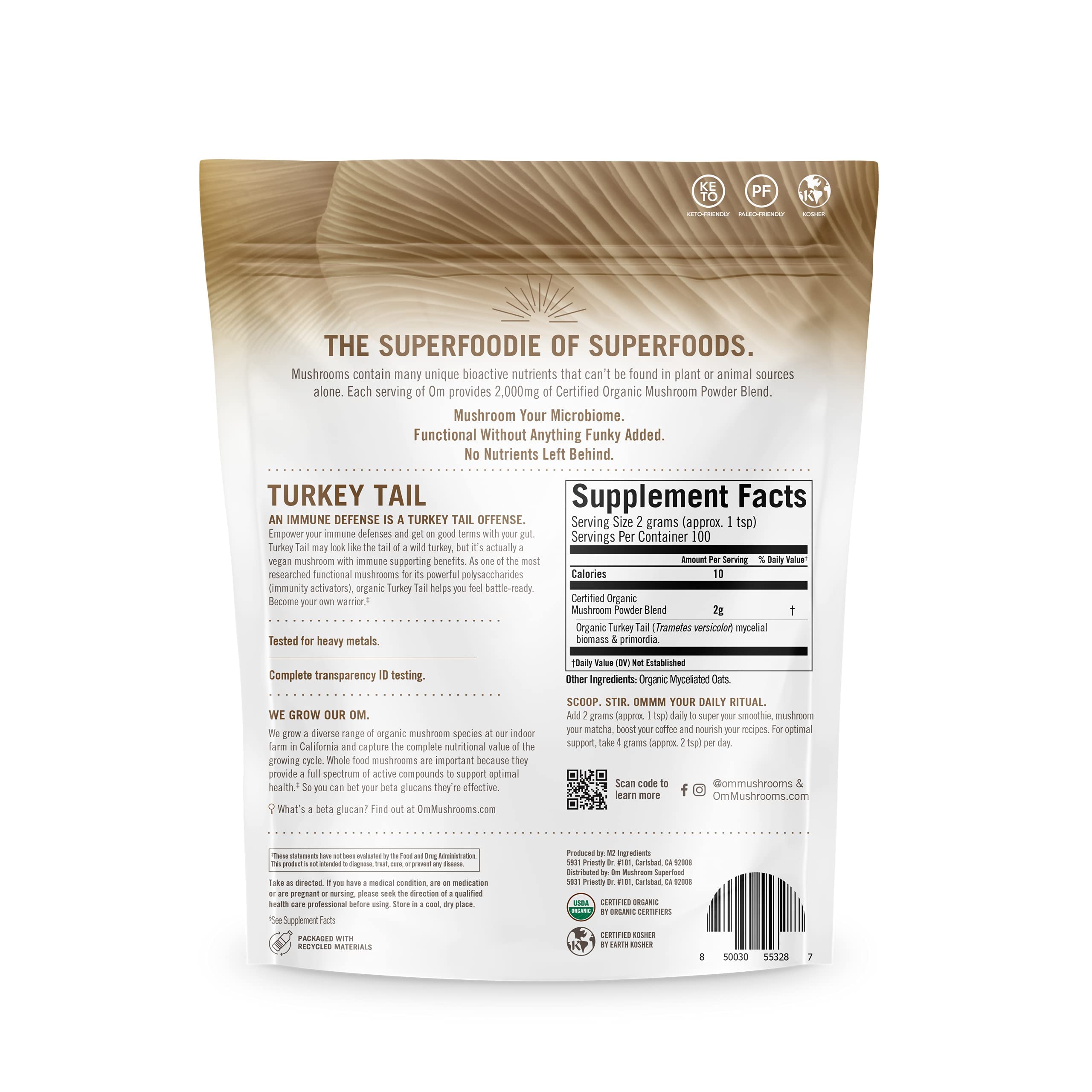 Foto 7 pulgar | Cola De Pavo Con Hongos Orgánicos Superfood Powder Om, 200 G - Venta Internacional.