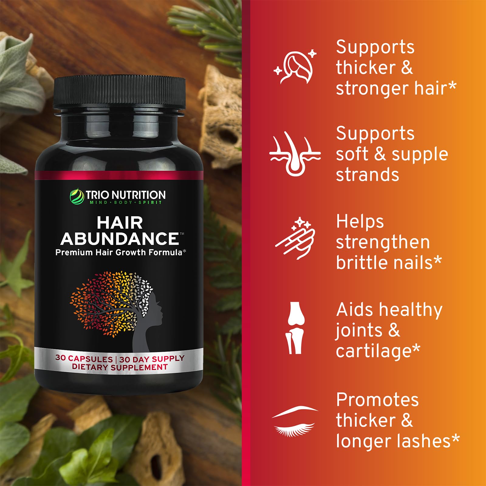 Foto 2 | Vitaminas Para El Crecimiento Del Cabello Trio Nutrition, Biotina, 10000 Mcg, 30 Días - Venta Internacional.