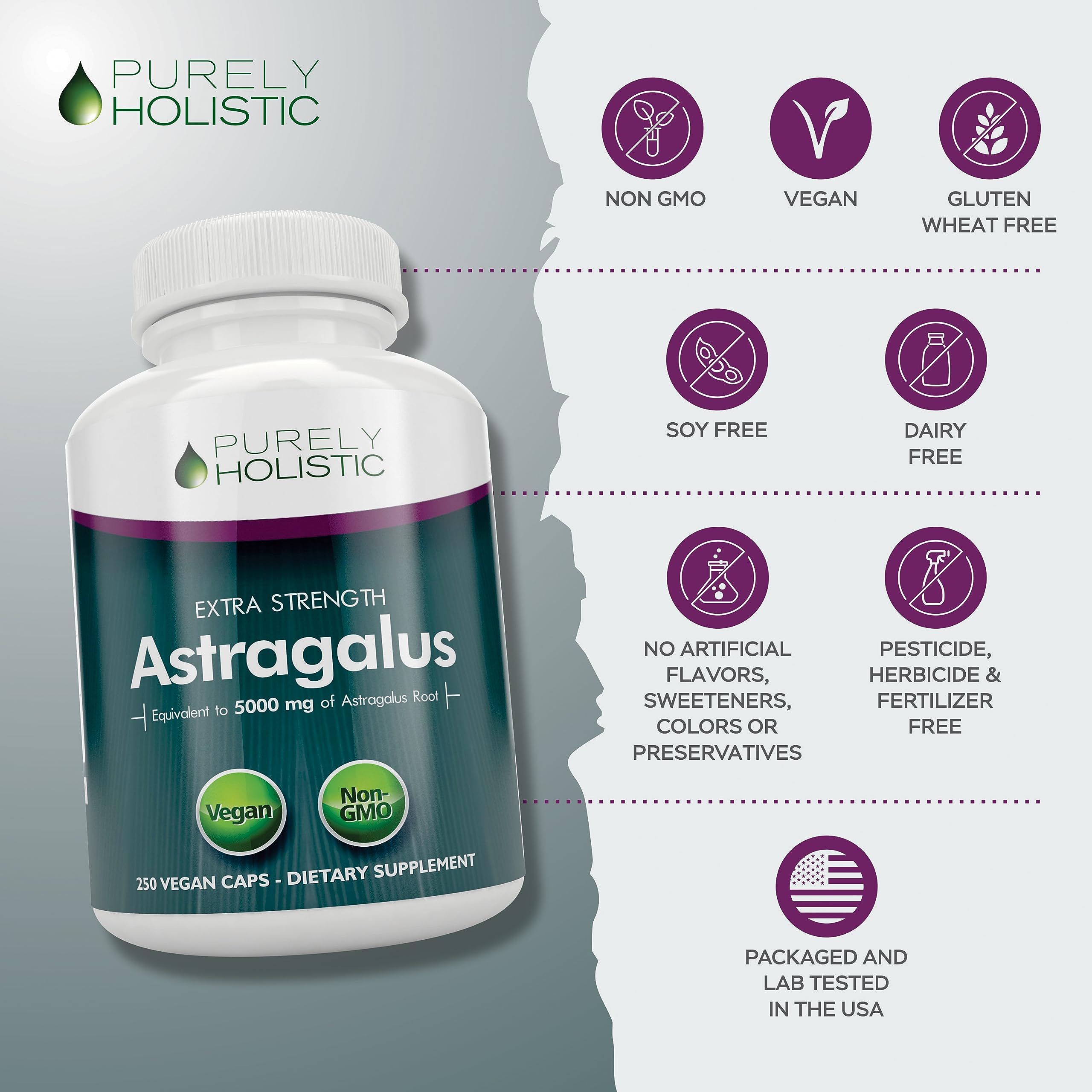 Foto 8 pulgar | Suplemento De Astrágalo Purely Holistic 5000 Mg 250 Cápsulas - Venta Internacional.