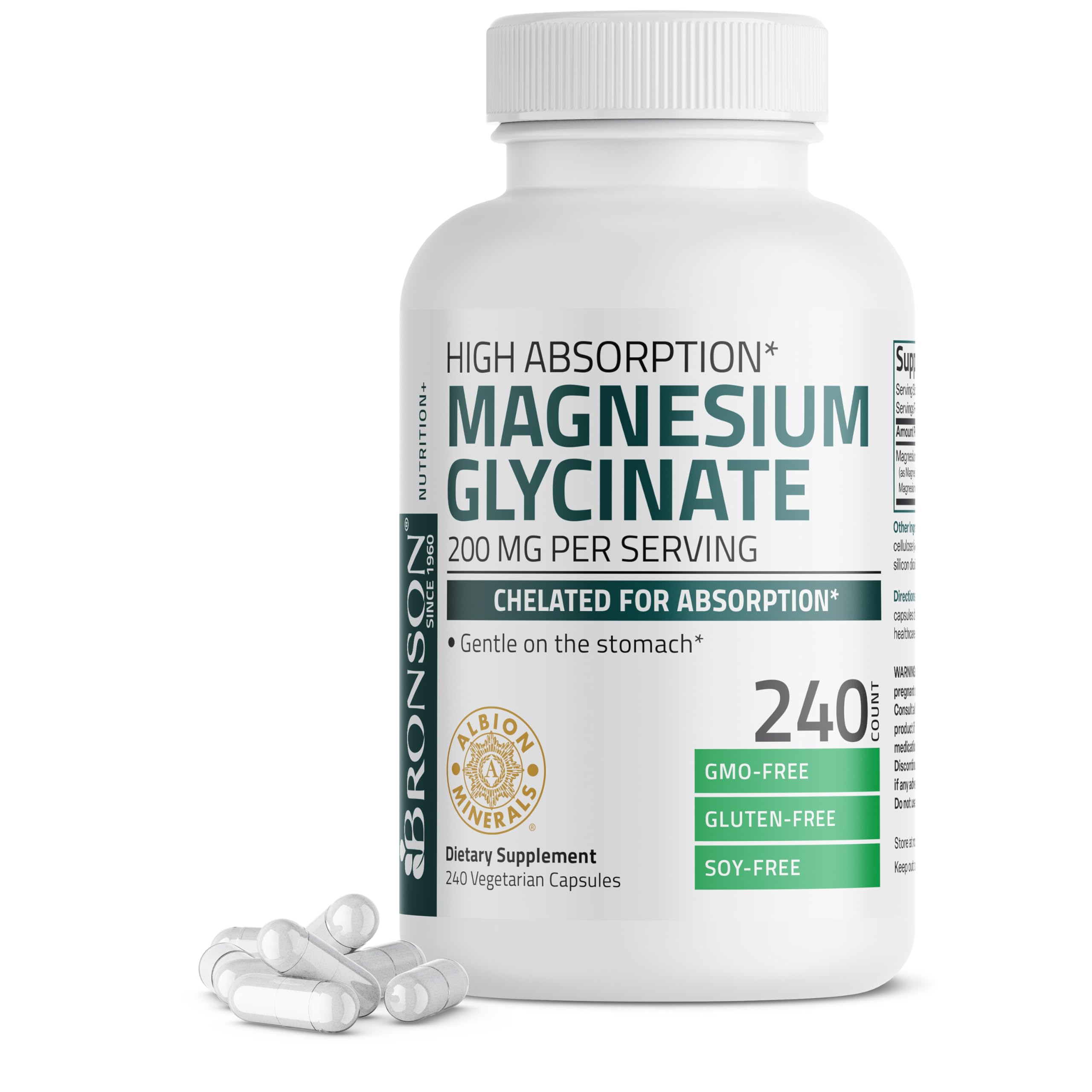 Foto 2 pulgar | Suplemento de Glicinato de Magnesio Bronson 200 mg 240 Cápsulas - Venta Internacional