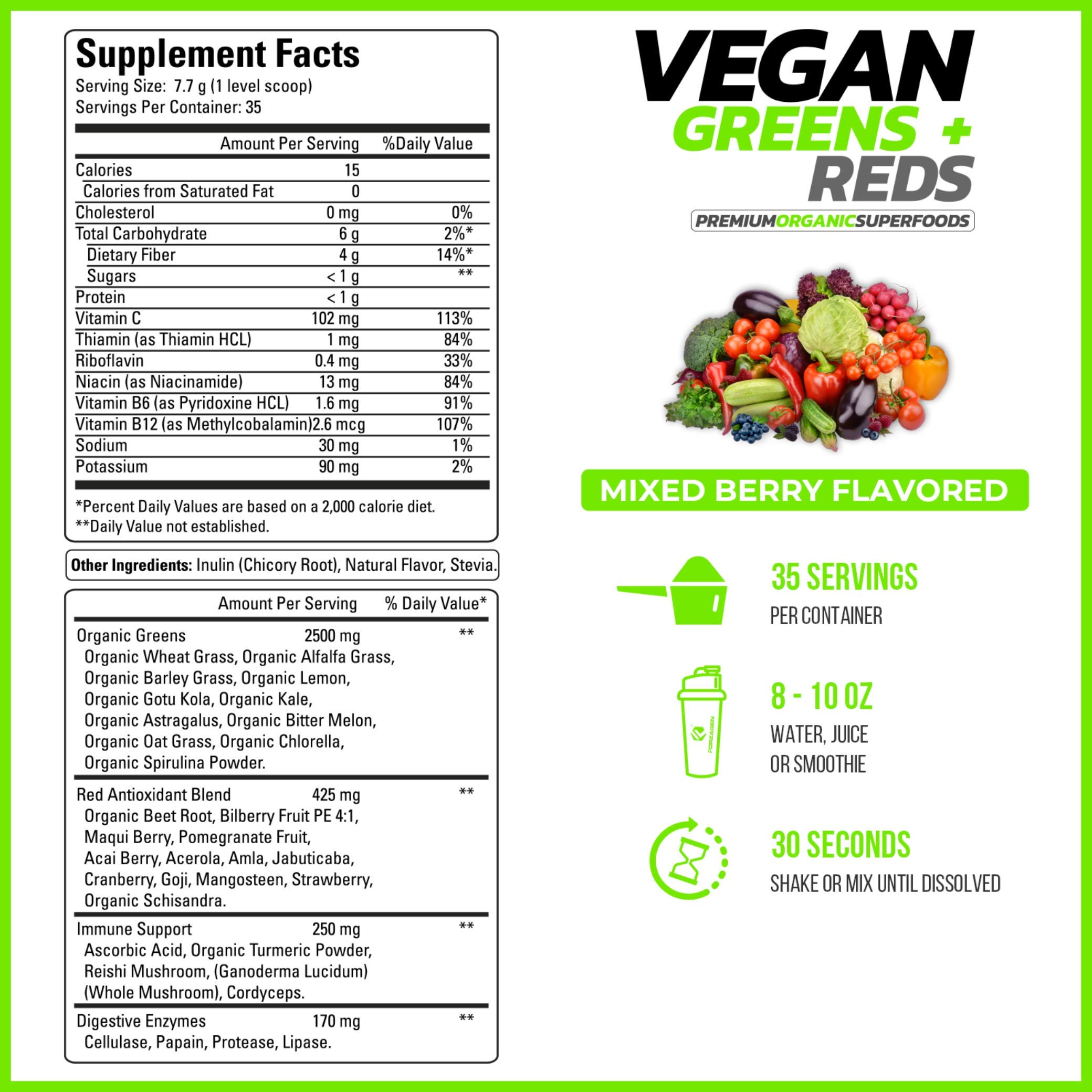 Foto 3 pulgar | Superalimento en Polvo Forzagen Vegan Greens & Reds 35 Porciones - Venta Internacional
