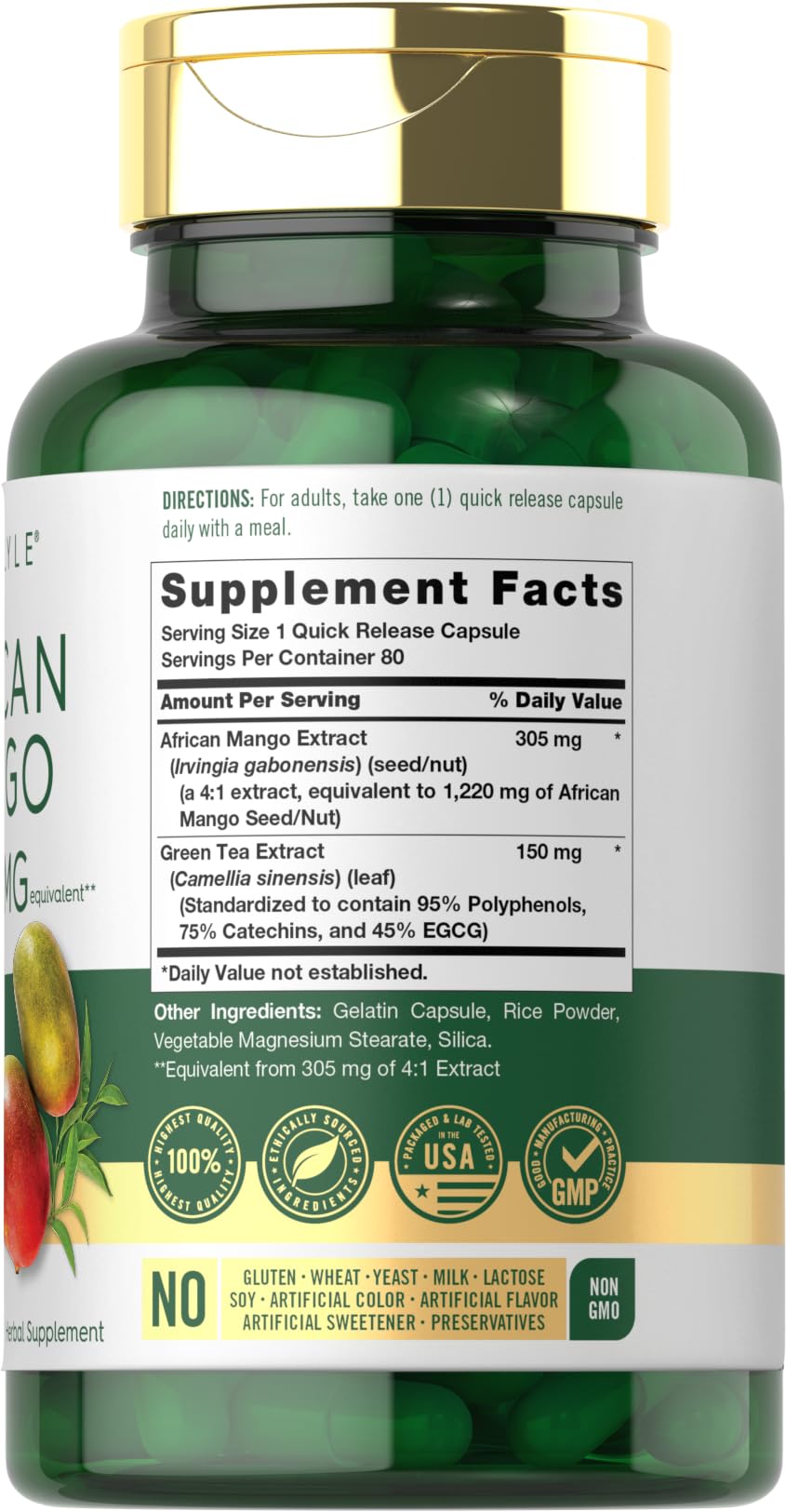 Foto 3 pulgar | Suplemento Carlyle African Mango 1220 Mg 80 Cápsulas - Venta Internacional.