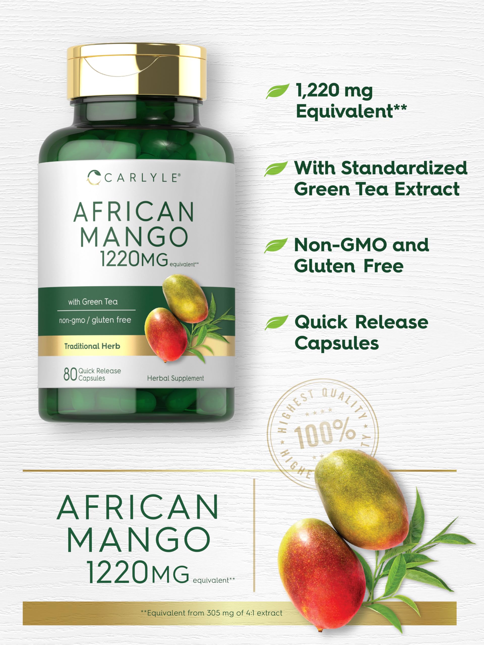 Foto 4 | Suplemento Carlyle African Mango 1220 Mg 80 Cápsulas - Venta Internacional.