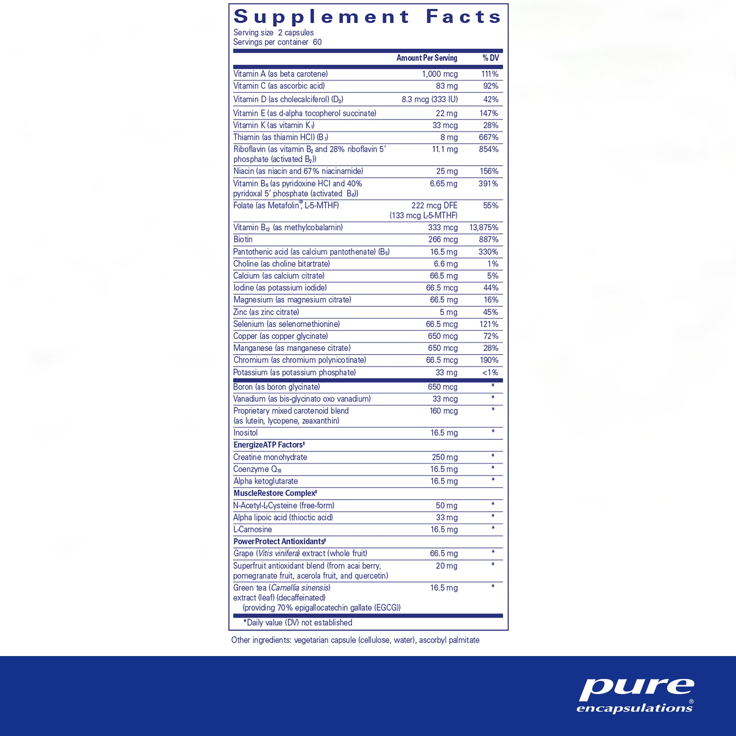 Foto 3 pulgar | Suplemento Pure Encapsulations Athletic Nutrients 120 Cápsulas - Venta Internacional.