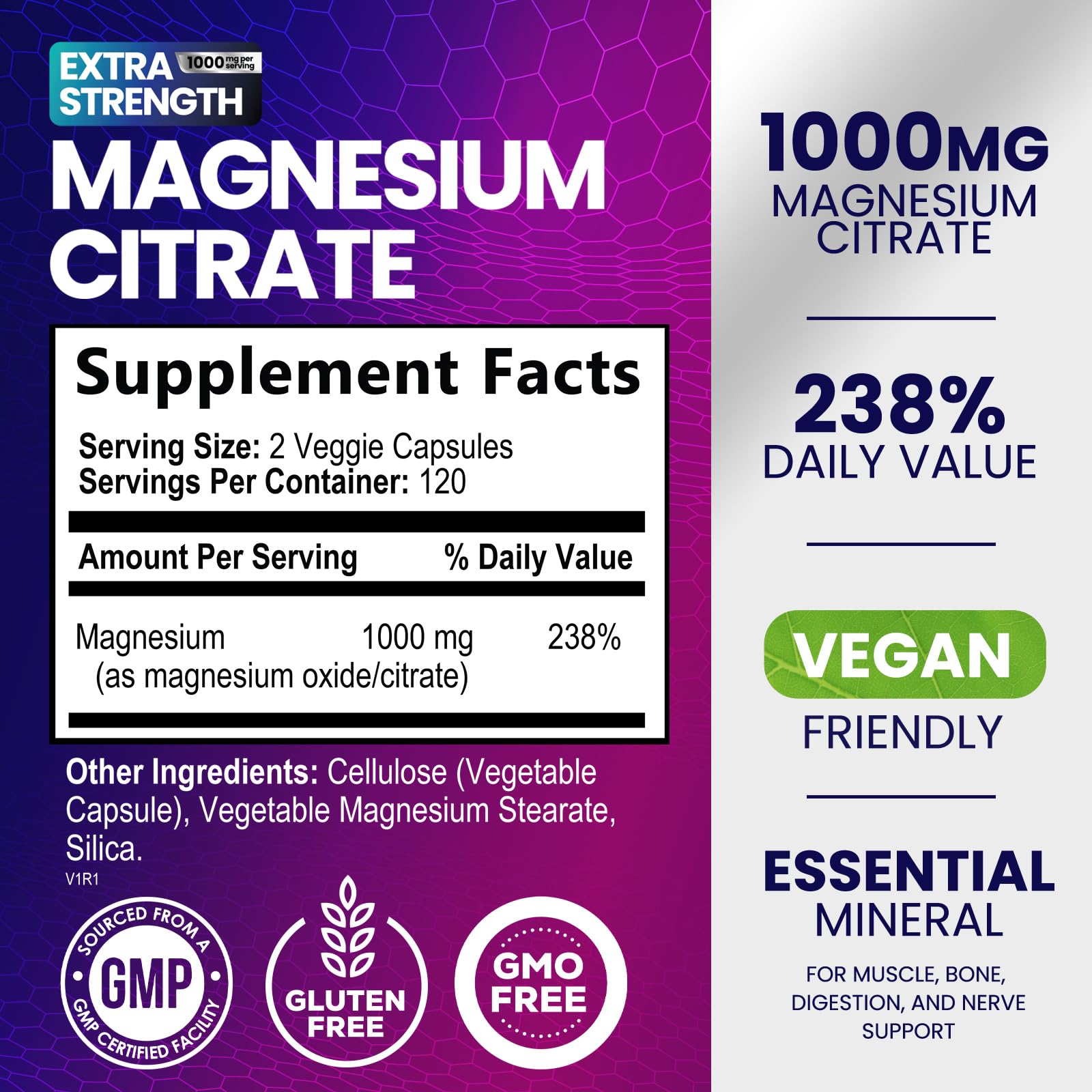 Foto 3 pulgar | Suplemento De Magnesio Nature's Nutrition 1000 Mg 240 Cápsulas - Venta Internacional.