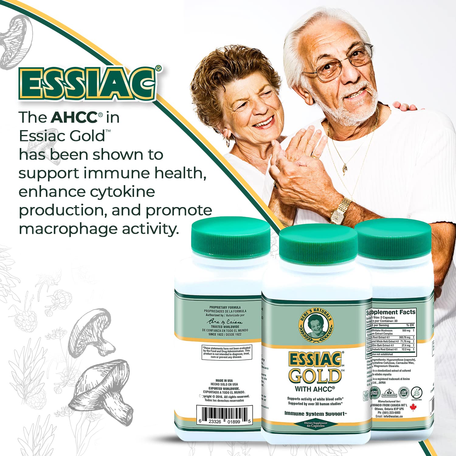 Foto 5 pulgar | Suplemento De Extracto De Oro De Essiac Con Hongos Ahcc, 60 Cápsulas - Venta Internacional.