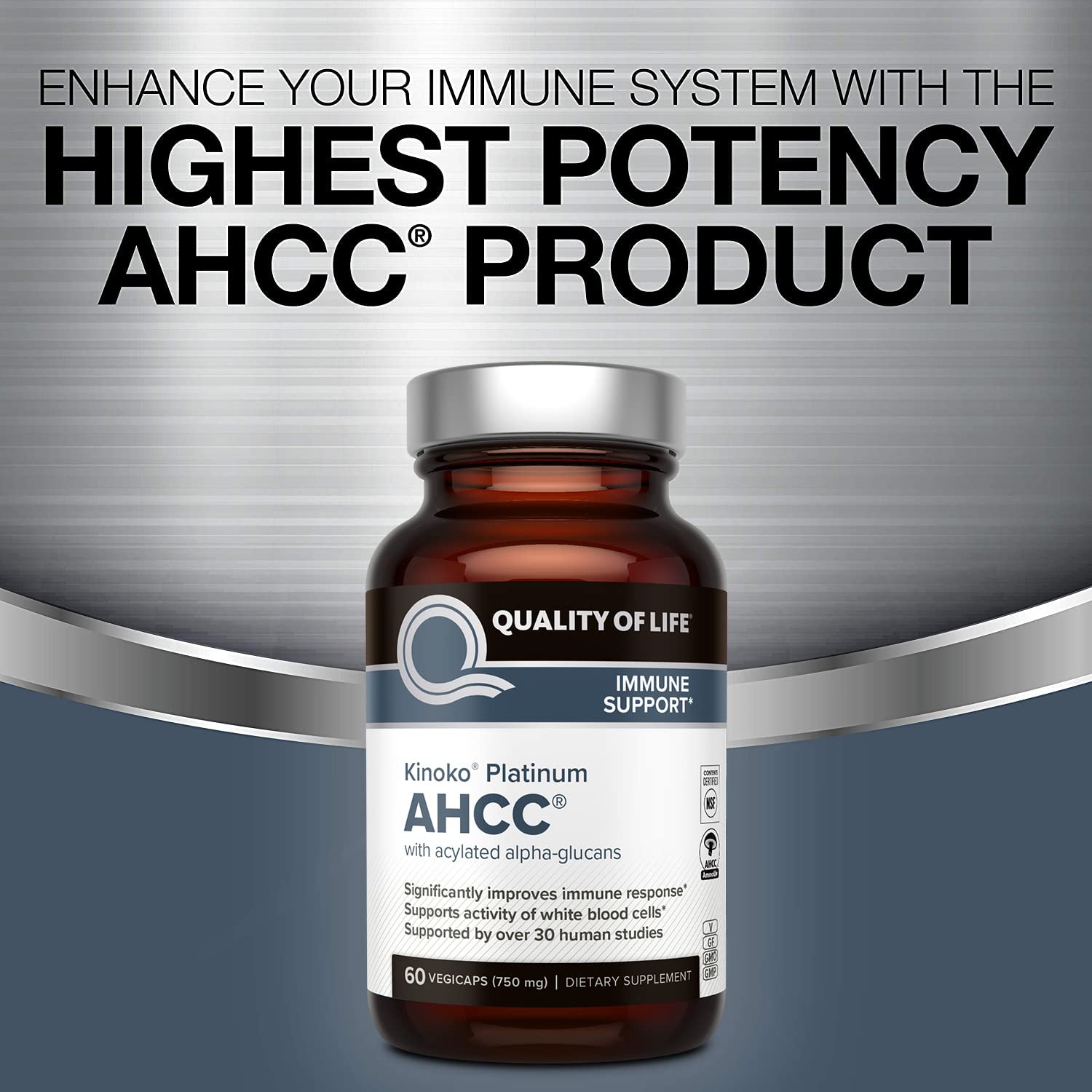 Foto 5 pulgar | Suplemento Quality Of Life Ahcc Kinoko Platinum 750 Mg (2 Veces) - Venta Internacional.