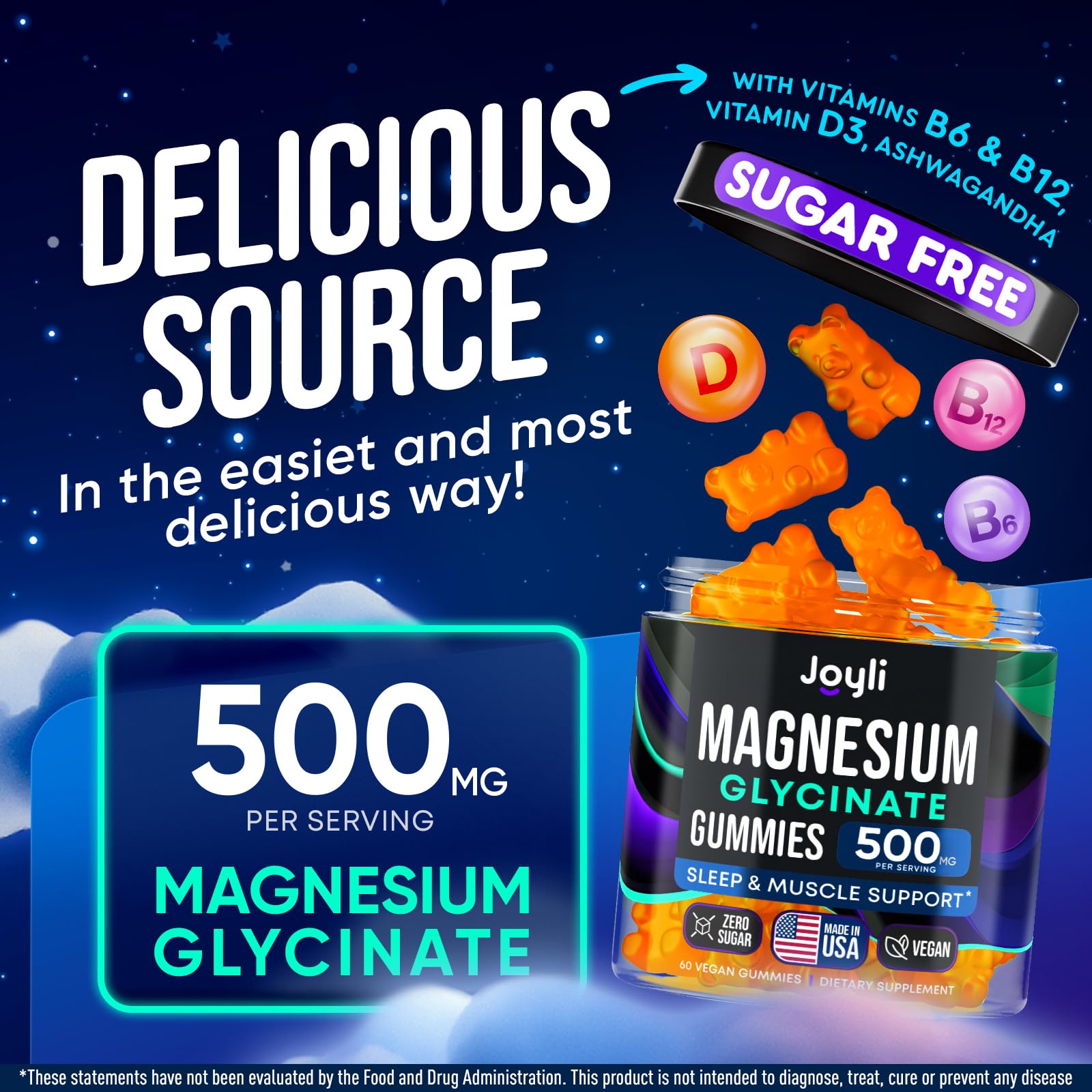 Foto 4 pulgar | Gomitas de Magnesio Joyli 500mg con Vitaminas B6 B12 y D3 - Venta Internacional