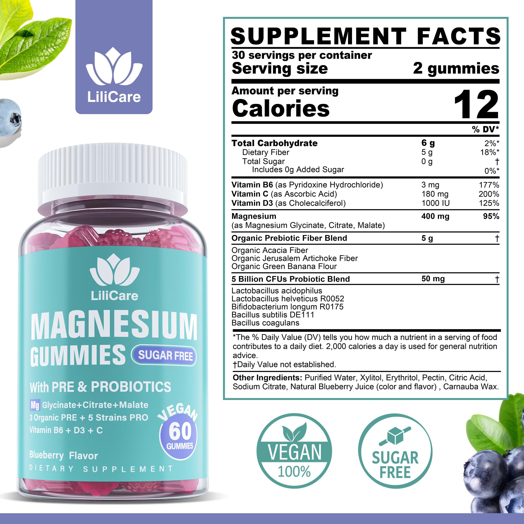 Foto 3 pulgar | Suplemento Lilicare Triple Magnesium Complex 400 Mg - Venta Internacional