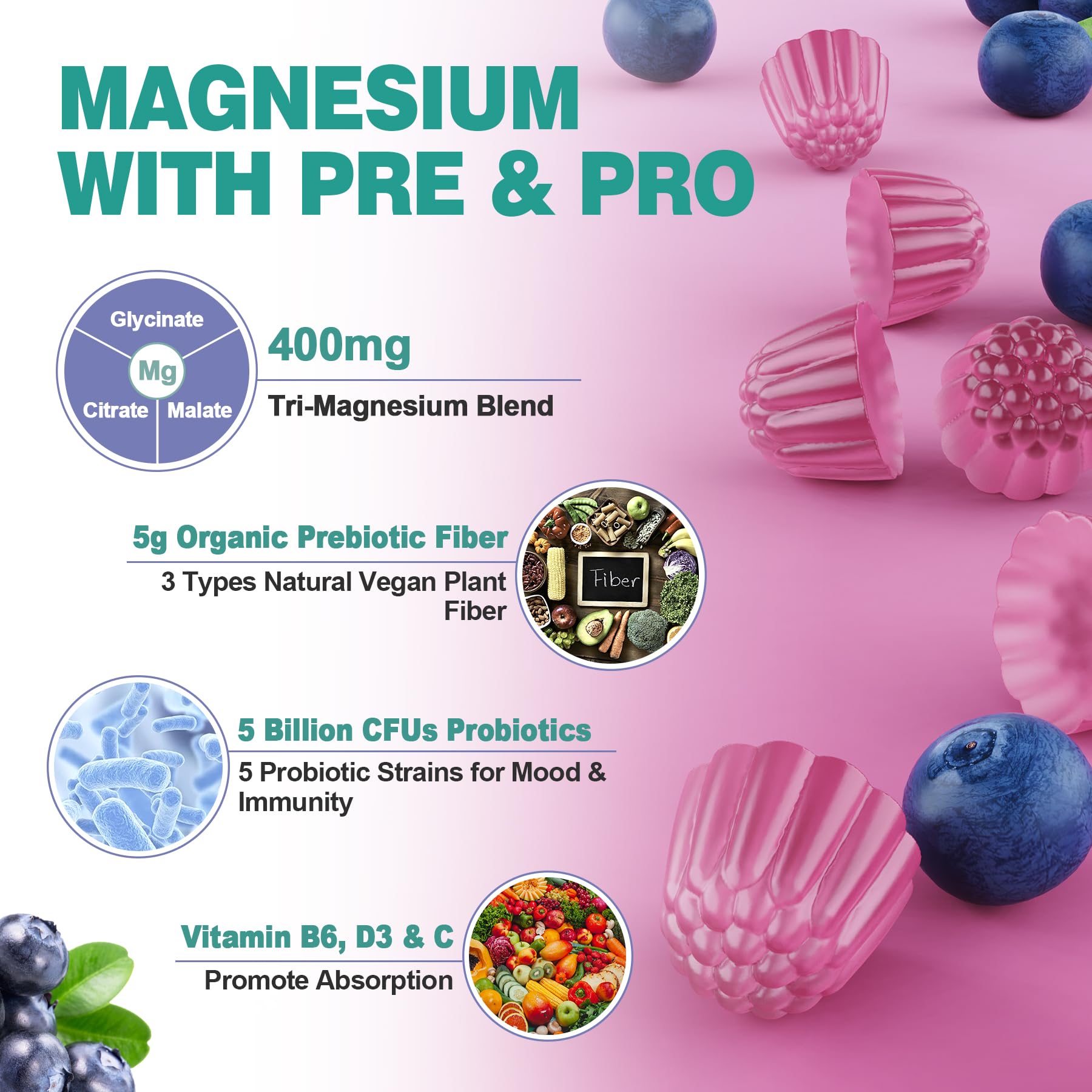 Foto 4 pulgar | Suplemento Lilicare Triple Magnesium Complex 400 Mg - Venta Internacional