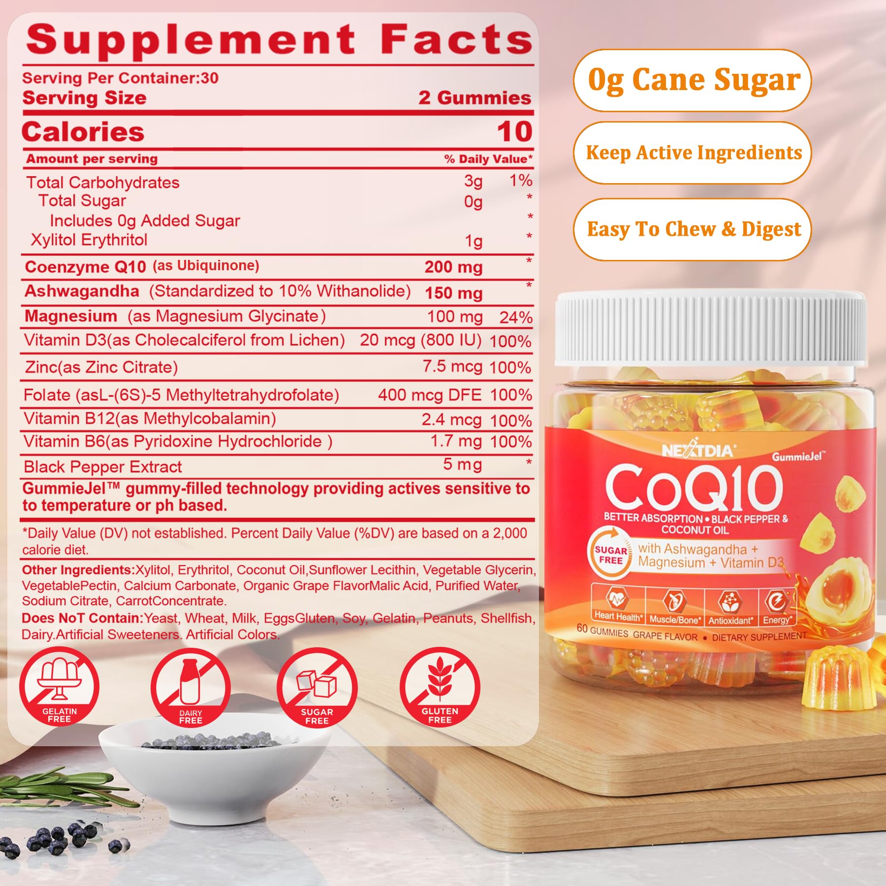 Foto 3 pulgar | Complemento Las Gomitas Nextdia Coq10 de 200 Mg con Magnesio D3 B12 - Venta Internacional
