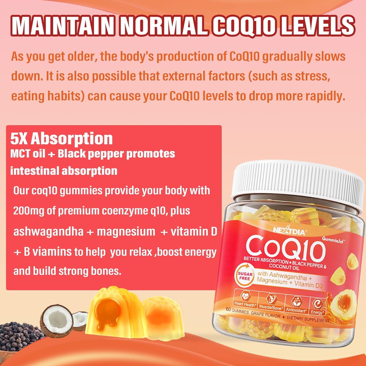 Foto 6 pulgar | Complemento Las Gomitas Nextdia Coq10 de 200 Mg con Magnesio D3 B12 - Venta Internacional