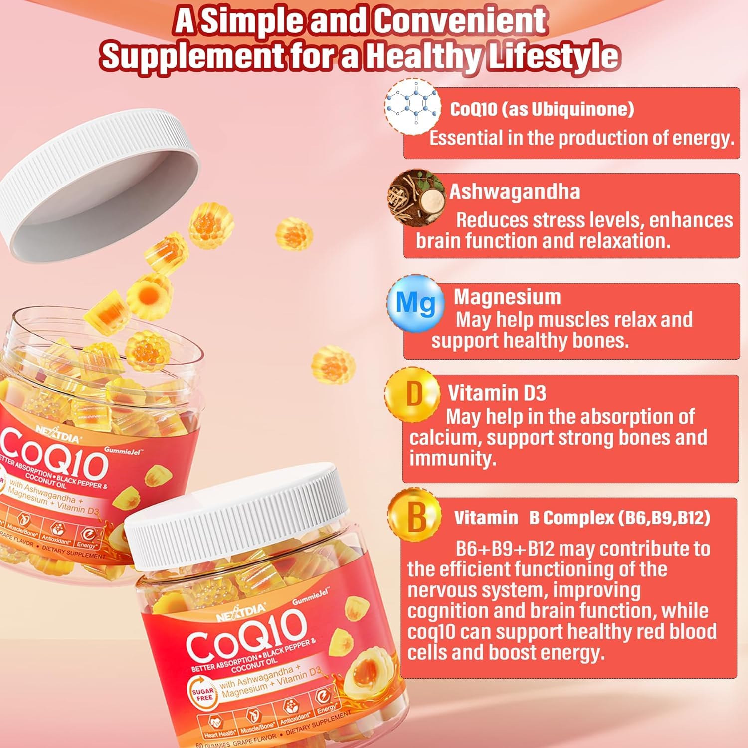 Foto 7 pulgar | Complemento Las Gomitas Nextdia Coq10 de 200 Mg con Magnesio D3 B12 - Venta Internacional