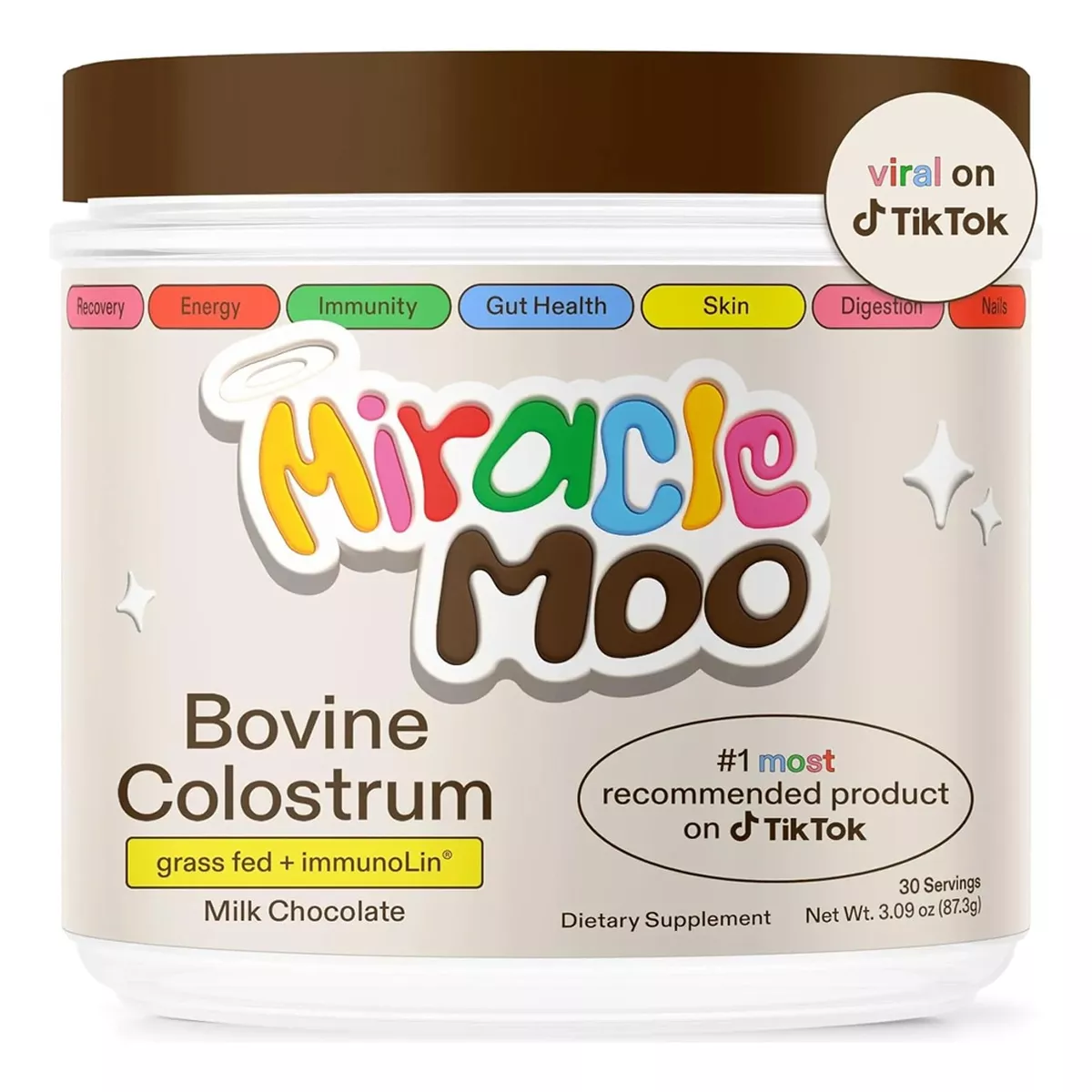 Miracle Moo Bovine Calostrum Calostro Bovino Suplemento Apoyo Digestivo Sistema Inmunológico 87g Sabor Chocolate