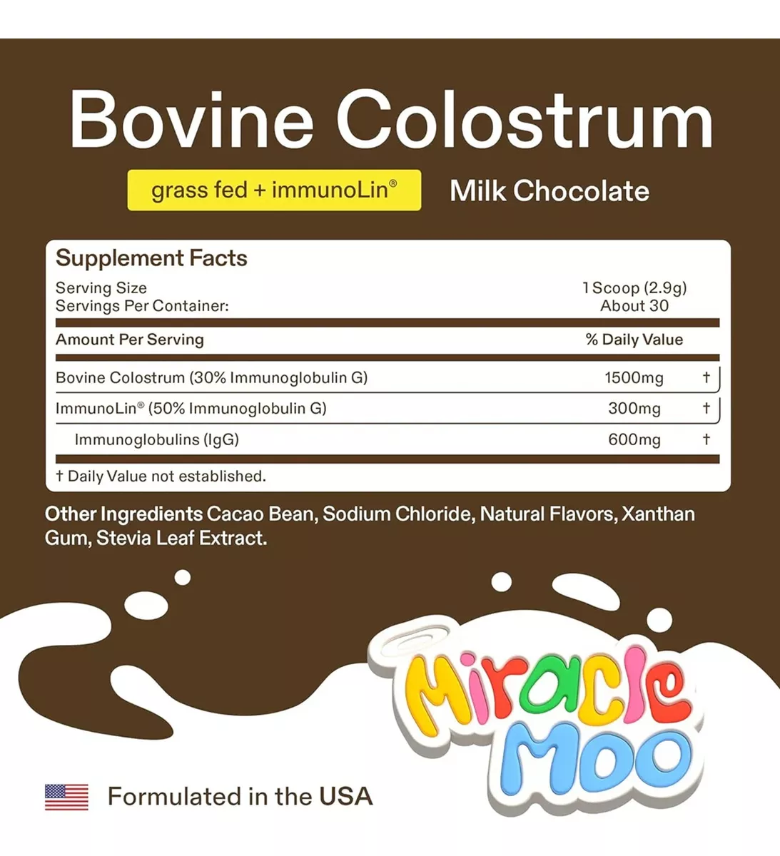 Foto 2 | Miracle Moo Bovine Calostrum Calostro Bovino Suplemento Apoyo Digestivo Sistema Inmunológico 87g Sabor Chocolate