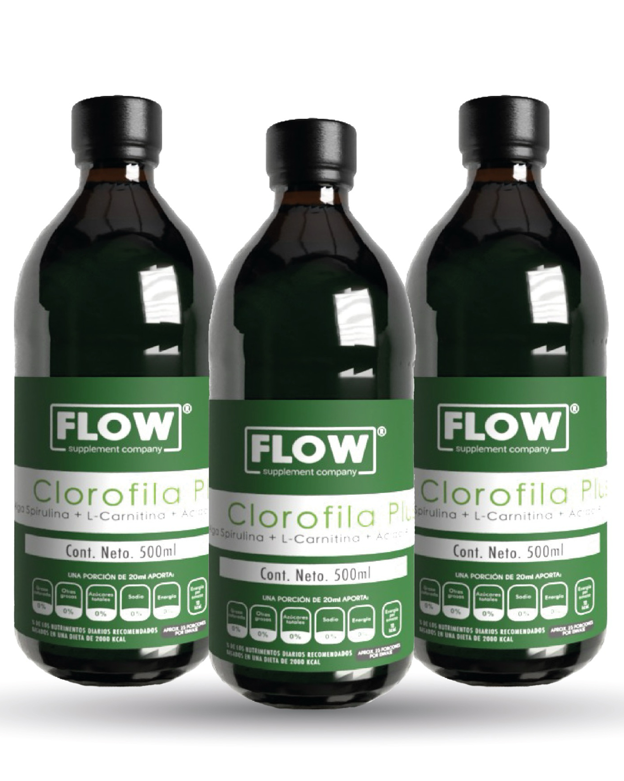 Foto 2 pulgar | Clorofila Líquida Flow Supplement Con Alga Spirulina, L-carnitina Y  Acido Alfa Lipoico De 500 Ml