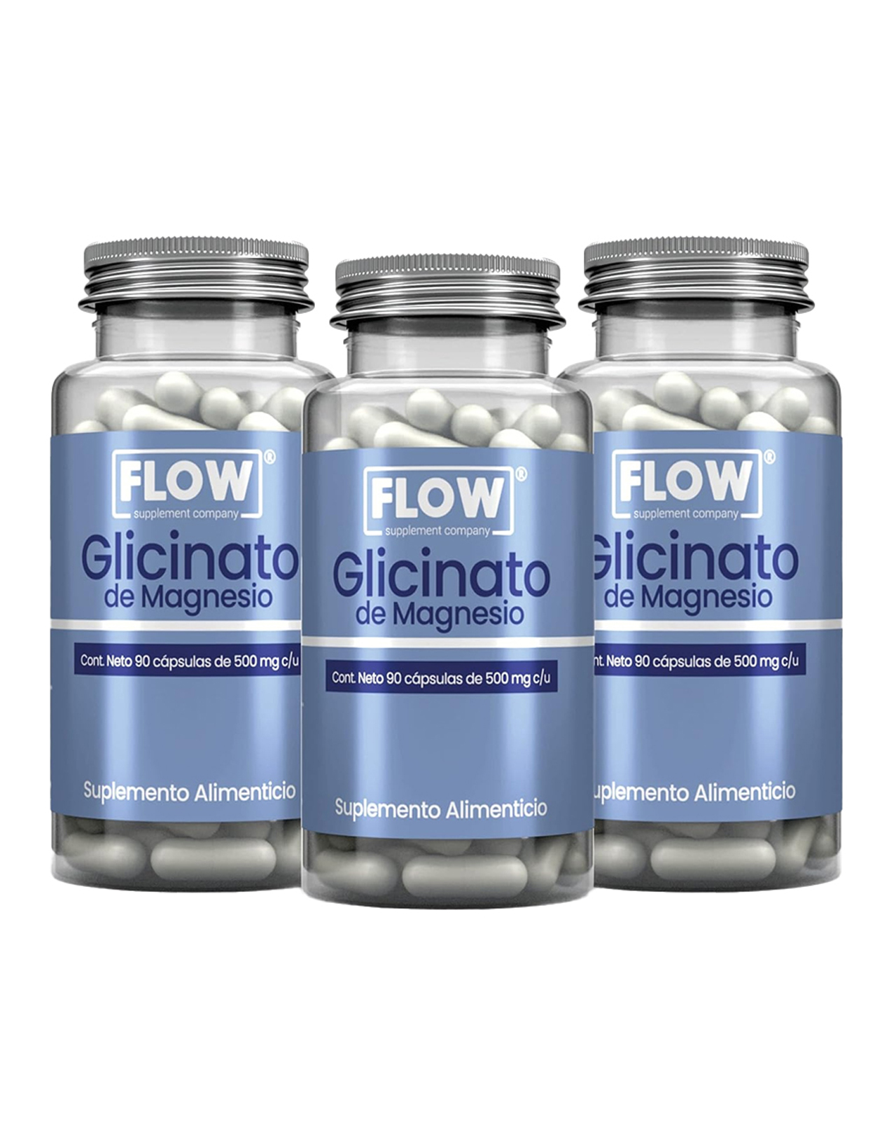 Foto 2 pulgar | Glicinato De Magnesio Flow Supplements De 90 Cápsulas De 500 Mg. C/u