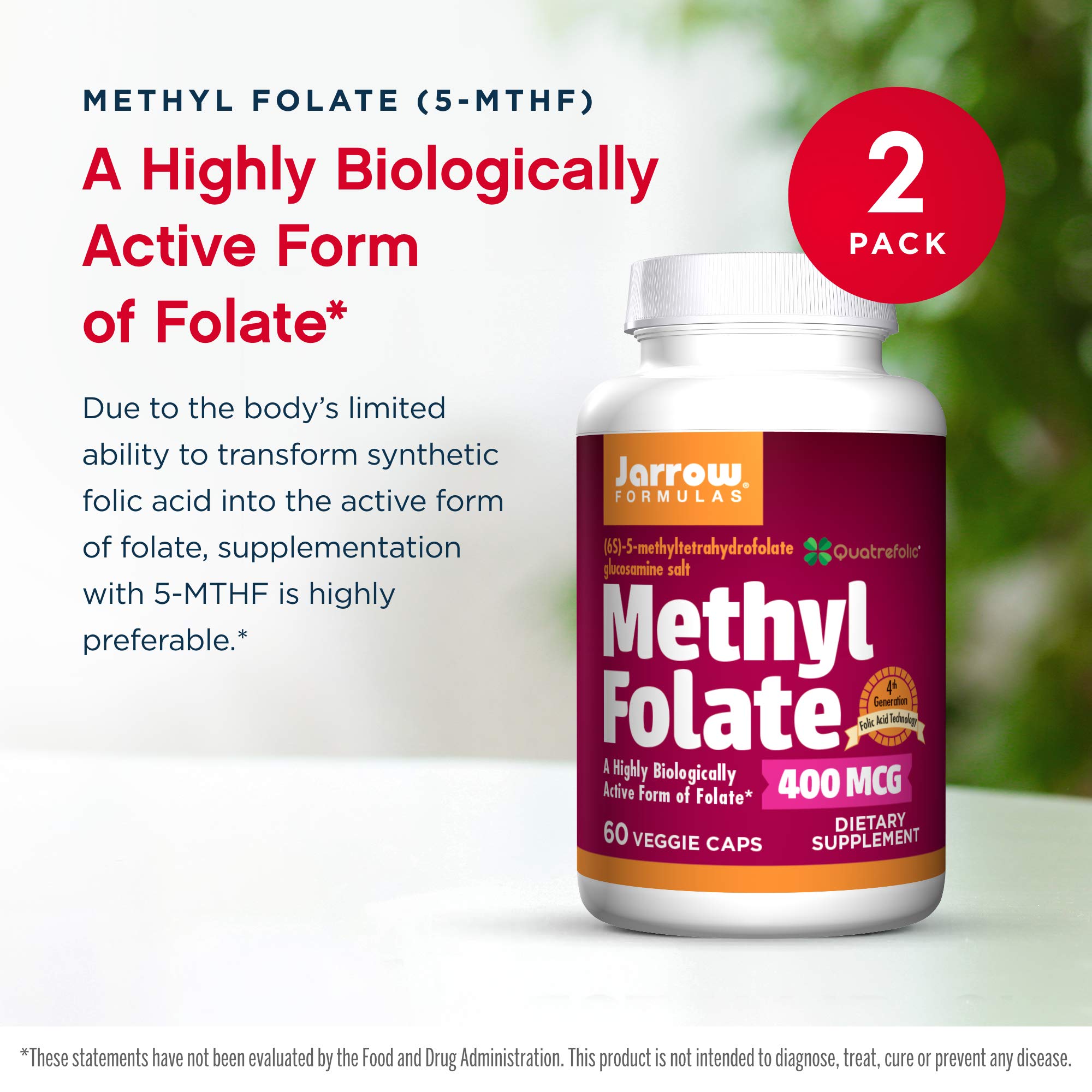 Foto 4 pulgar | Suplemento De Folato De Metilo De Jarrow Formulas, 400 Mcg, 60 Cápsulas X2 - Venta Internacional.