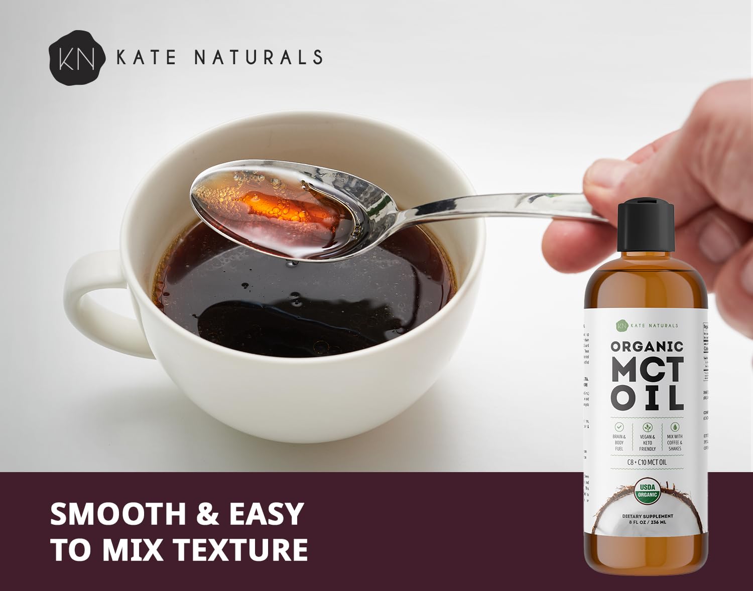 Foto 5 pulgar | Aceite Mct Kate Naturals Para Café Y Cetogénico Orgánico Usda 240 Ml - Venta Internacional.