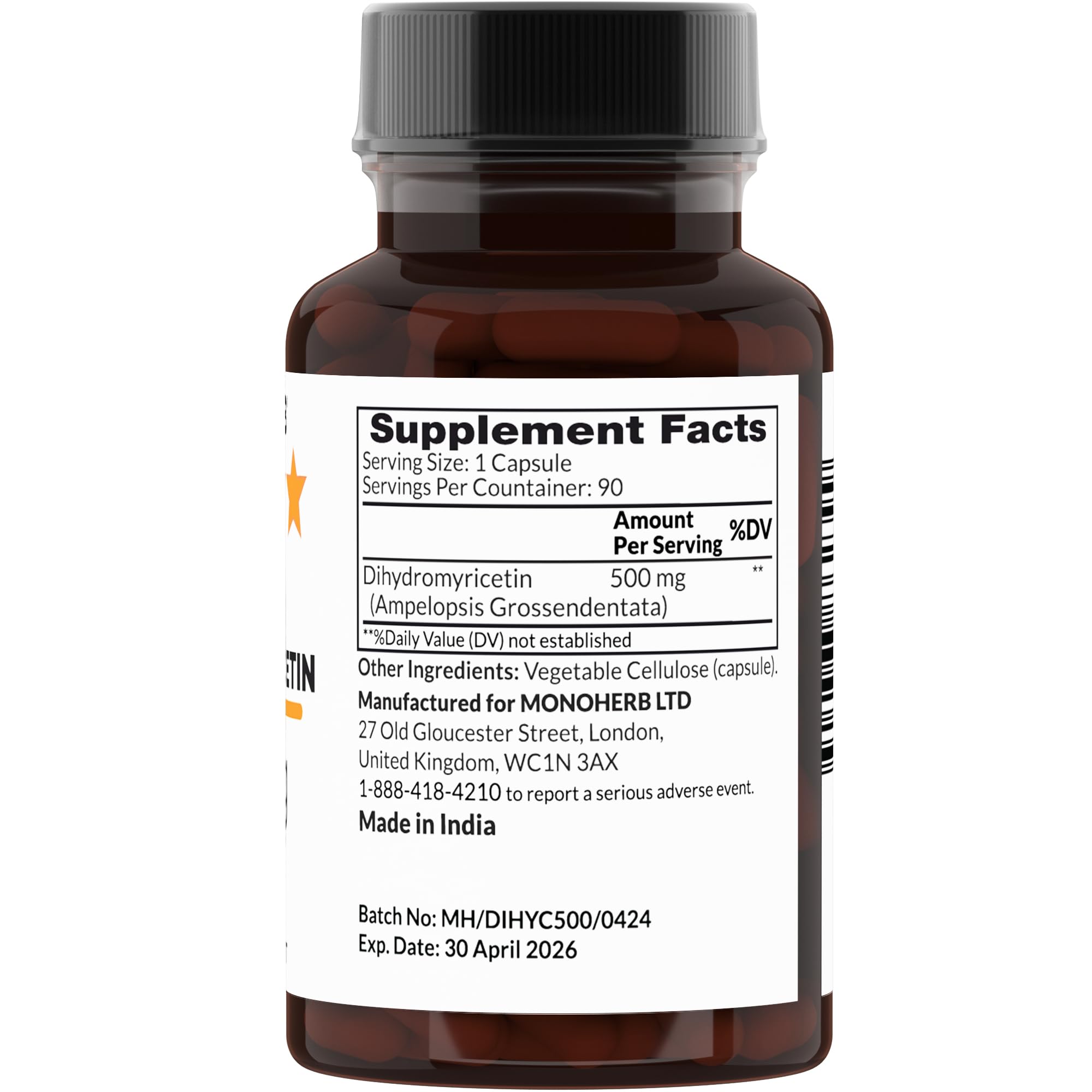 Foto 3 pulgar | Suplemento Monoherb De Dihidromiricetina, 500 Mg, 90 Cápsulas Vegetarianas - Venta Internacional.