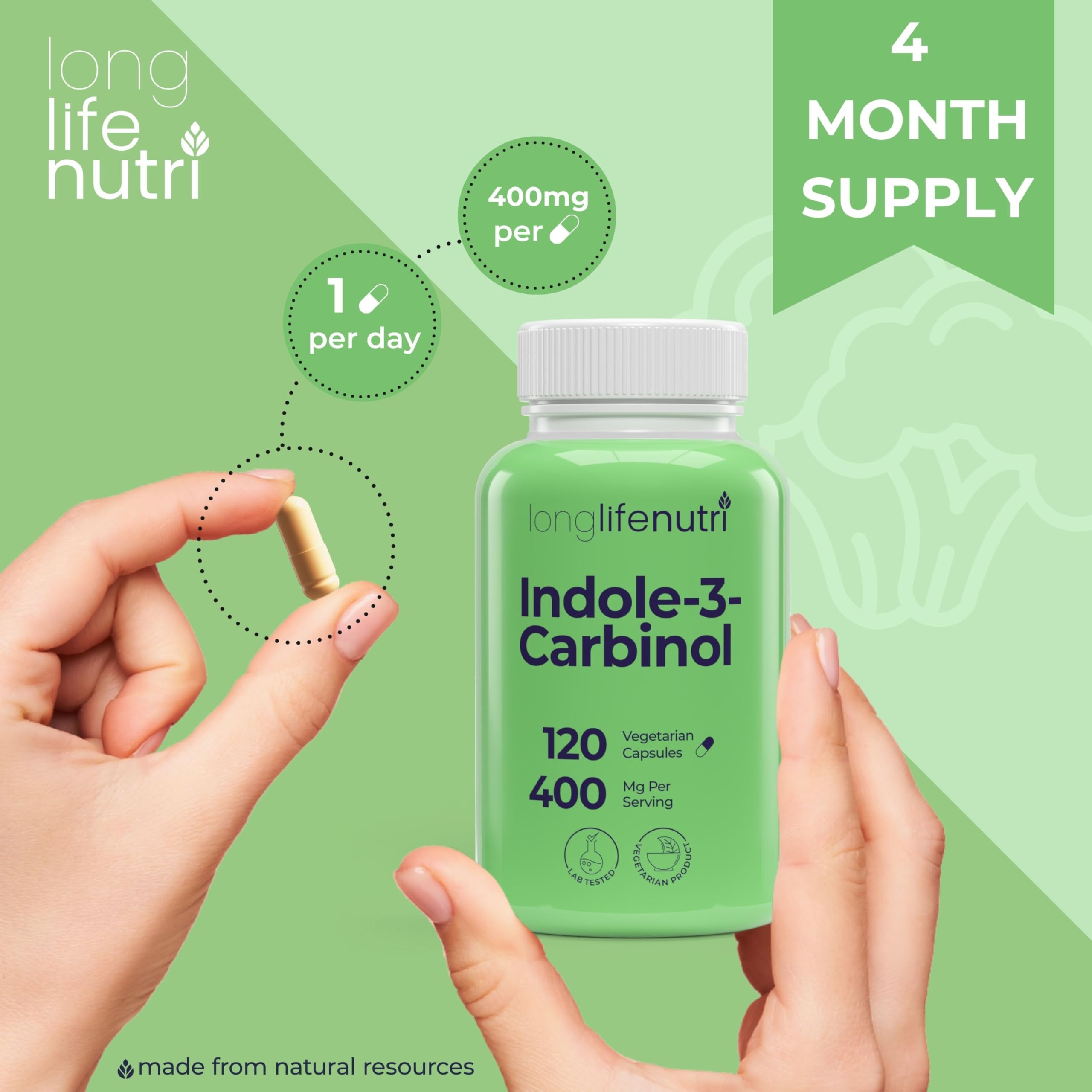Foto 6 pulgar | Suplemento Longlife Nutri Indol-3-carbinol 400 Mg 120 Cápsulas - Venta Internacional.