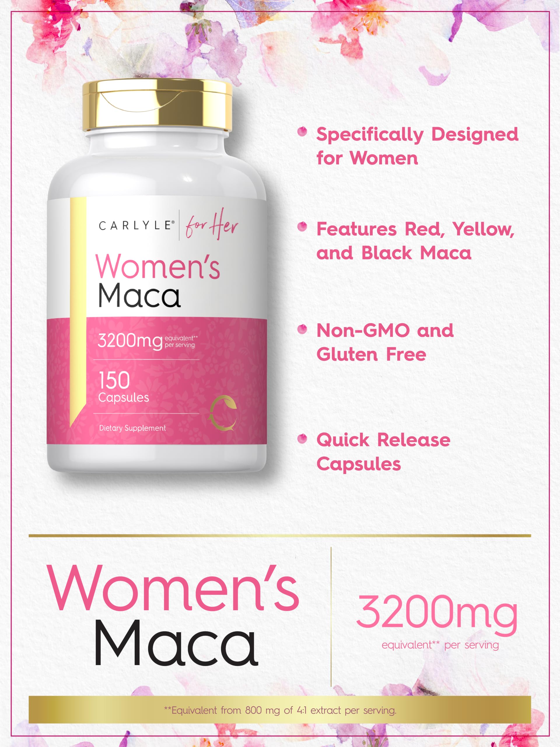Foto 4 | Suplemento Carlyle: Cápsulas De Raíz De Maca, 3200 Mg, 150 Unidades - Venta Internacional.