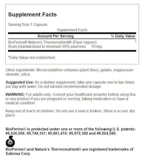 Foto 2 | Suplemento Swanson Bioperine Para Absorción De Nutrientes, 10 Mg, 60 Cápsulas - Venta Internacional.