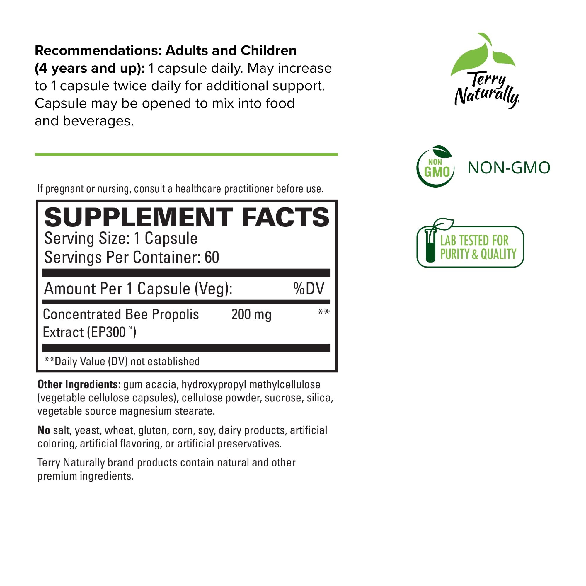 Foto 2 | Suplemento Terry Naturally Propolis Extract Ep300 60 Cápsulas - Venta Internacional.