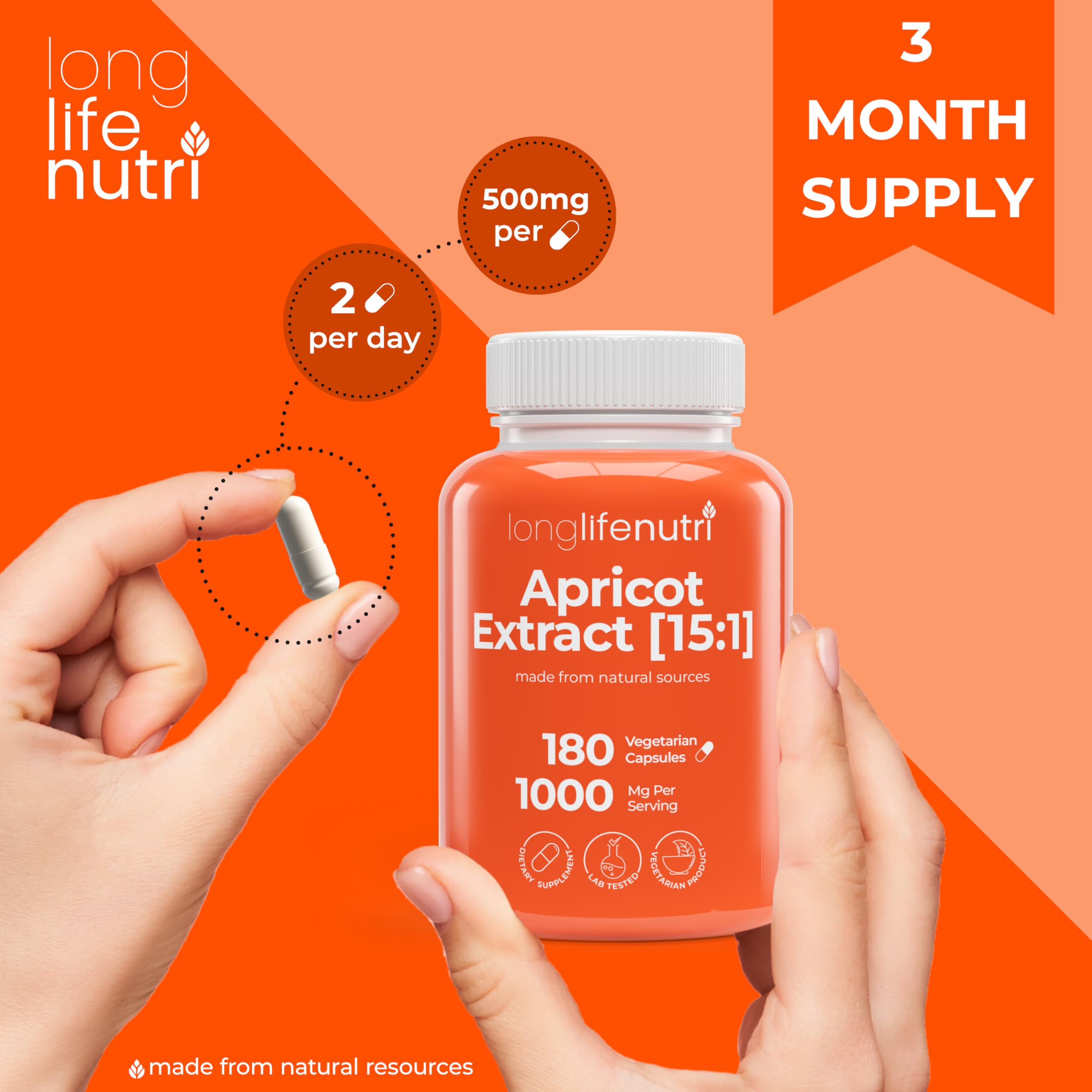 Foto 6 pulgar | Suplemento De Extracto De Albaricoque Longlife Nutri 1000 Mg 180 Cápsulas - Venta Internacional.