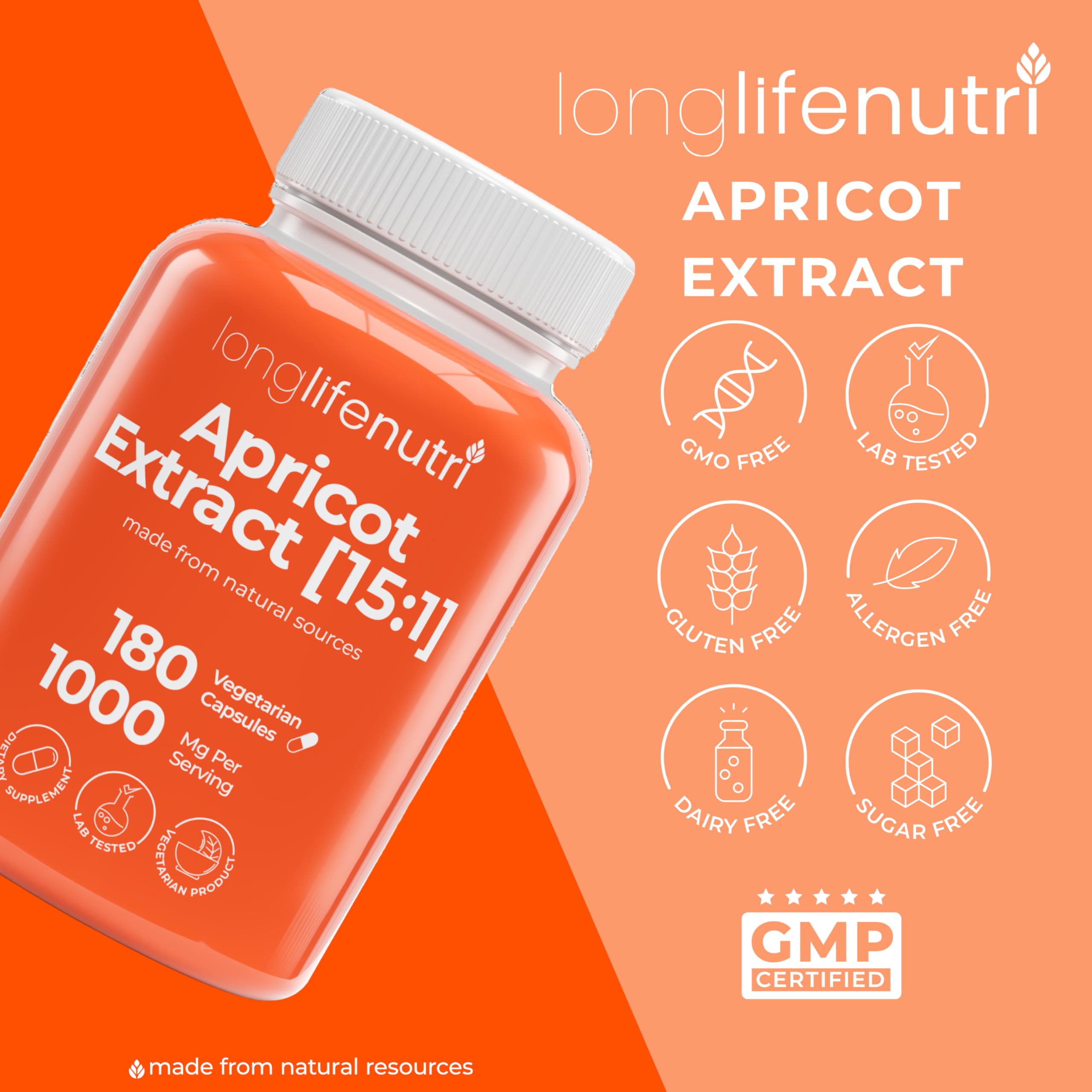 Foto 8 pulgar | Suplemento De Extracto De Albaricoque Longlife Nutri 1000 Mg 180 Cápsulas - Venta Internacional.