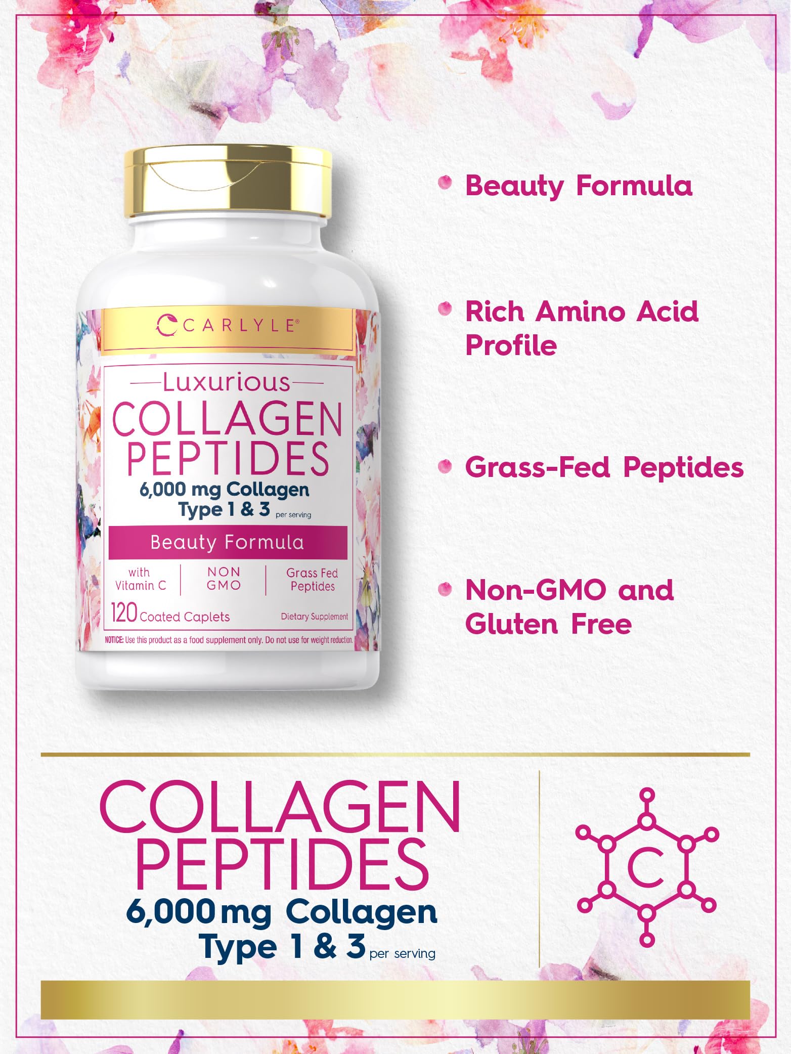 Foto 4 pulgar | Suplemento De Colágeno Carlyle Collagen + C 6000 Mg 120 Cápsulas - Venta Internacional.