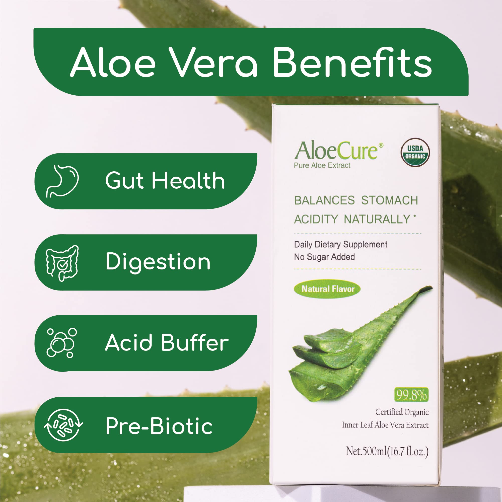 Foto 3 pulgar | Jugo De Aloe Vera Aloecure Pure, Orgánico Certificado Por El Usda, 60 Ml - Venta Internacional.