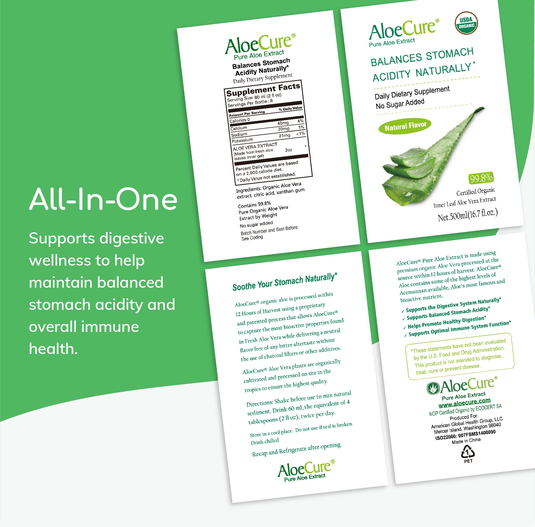 Foto 6 | Jugo De Aloe Vera Aloecure Pure, Orgánico Certificado Por El Usda, 60 Ml - Venta Internacional.