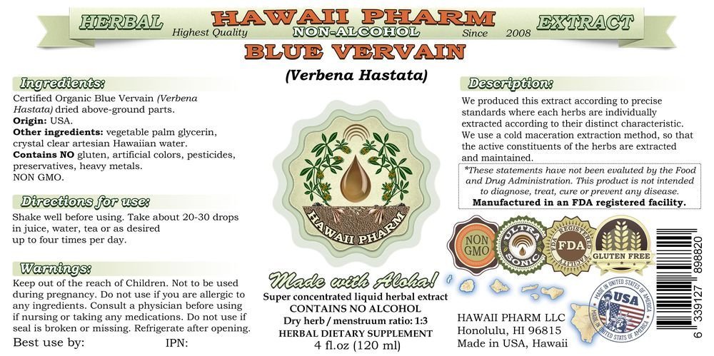 Foto 3 pulgar | Suplemento Hawaiipharm De Extracto Sin Alcohol De Verbena Azul 60 Ml - Venta Internacional.