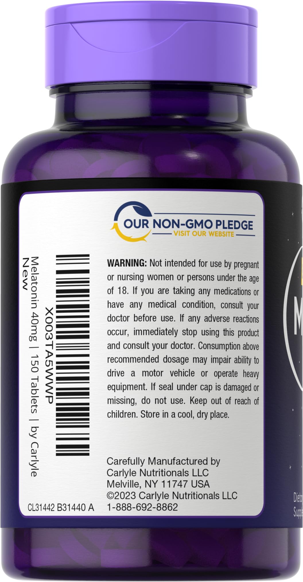Foto 4 pulgar | Suplemento Carlyle Melatonin Complex 40 Mg 150 Comprimidos - Venta Internacional.