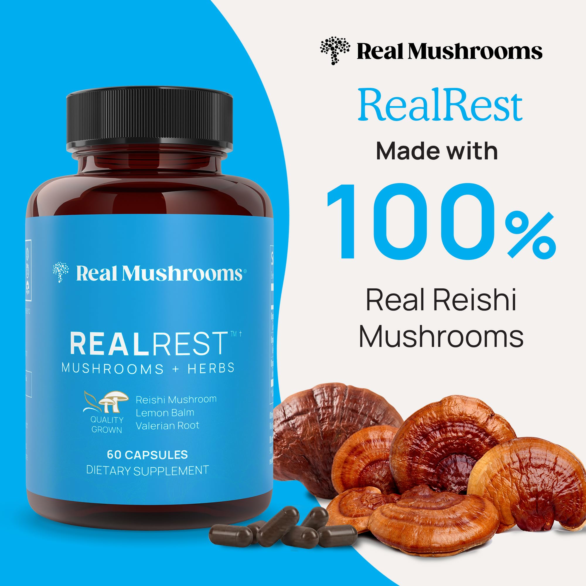 Foto 3 pulgar | Suplemento De Hongos Reishi Real Mushrooms Realrest 60 Cápsulas - Venta Internacional.
