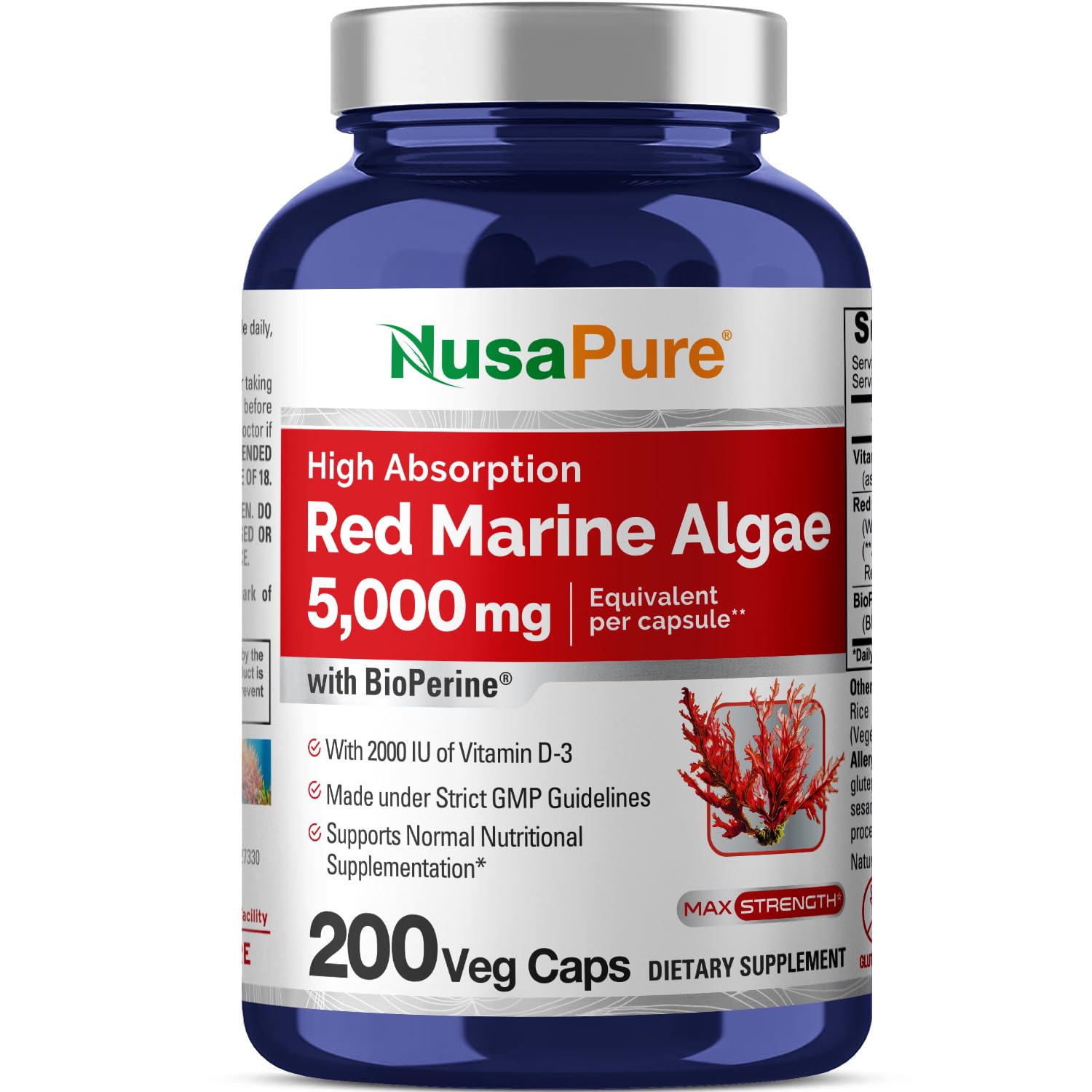 Suplemento De Algas Marinas Rojas Nusapure, 5000 Mg, 200 Cápsulas - Venta Internacional.