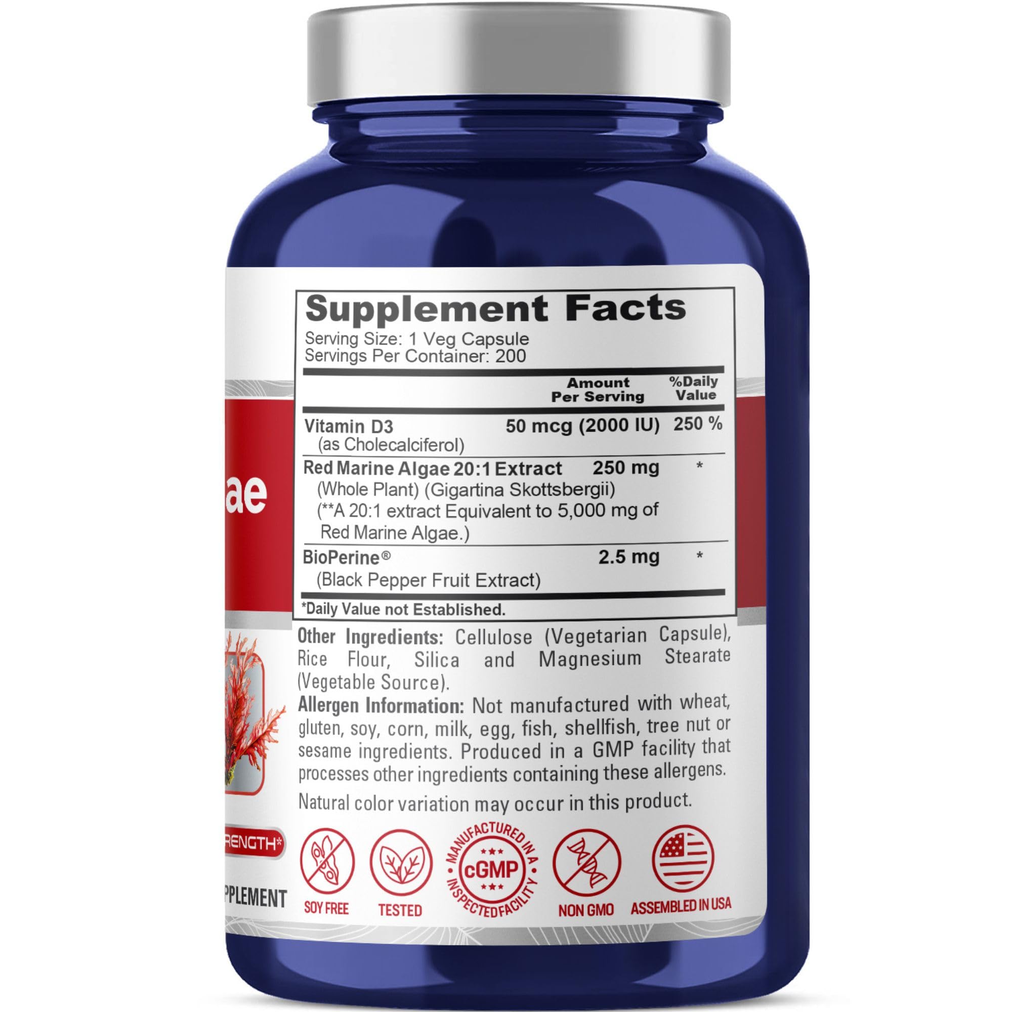 Foto 2 | Suplemento De Algas Marinas Rojas Nusapure, 5000 Mg, 200 Cápsulas - Venta Internacional.