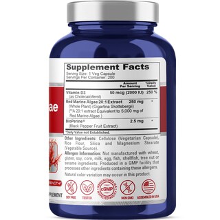 Foto 2 | Suplemento De Algas Marinas Rojas Nusapure, 5000 Mg, 200 Cápsulas - Venta Internacional.