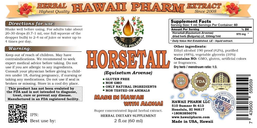 Foto 3 pulgar | Extracto Líquido De Cola De Caballo (equisetum Arvense) 60 Ml Hawaii Pharm - Venta Internacional.