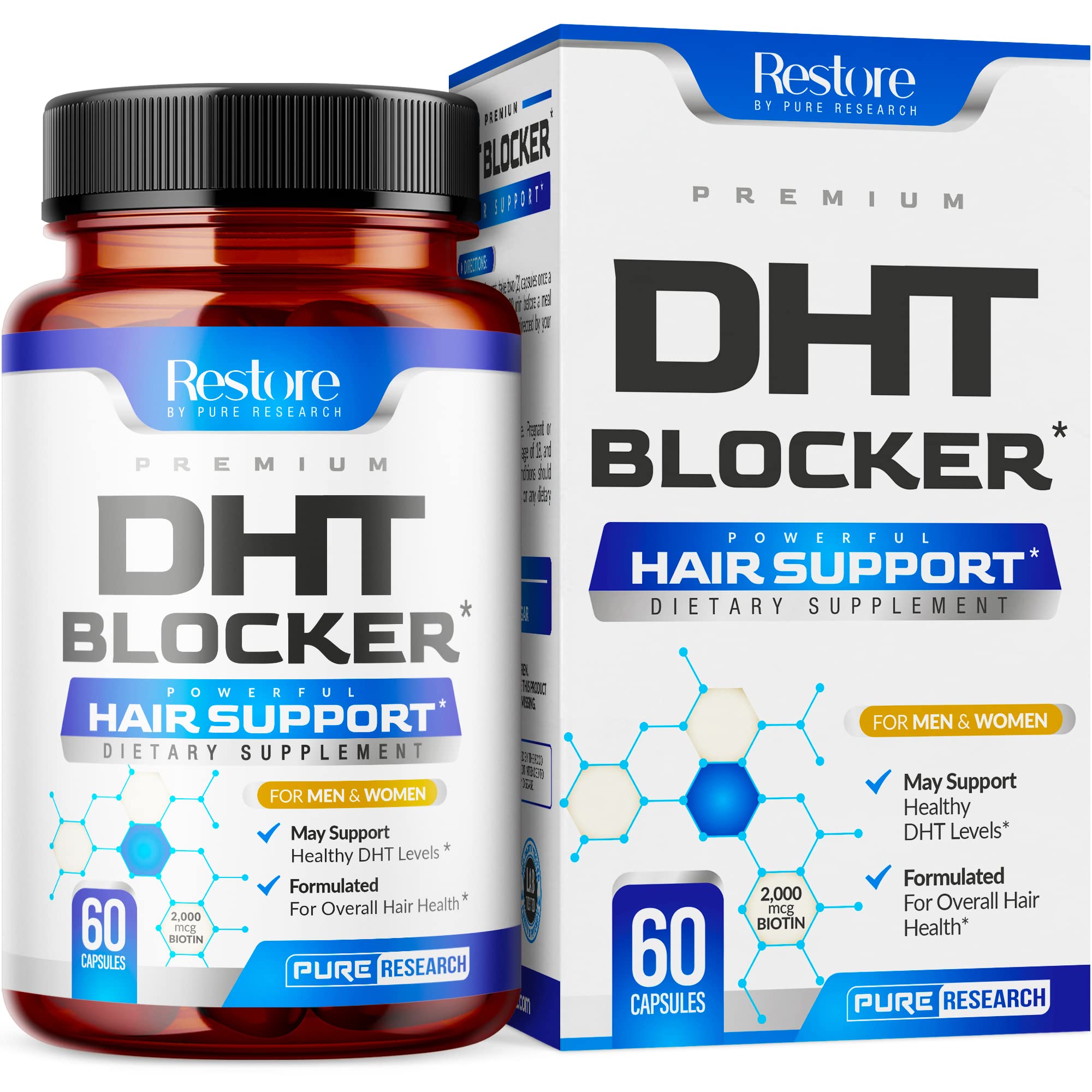 Foto 2 pulgar | Supplement Pure Research Dht Blocker Y Ayuda Al Crecimiento Del Cabello - Venta Internacional.