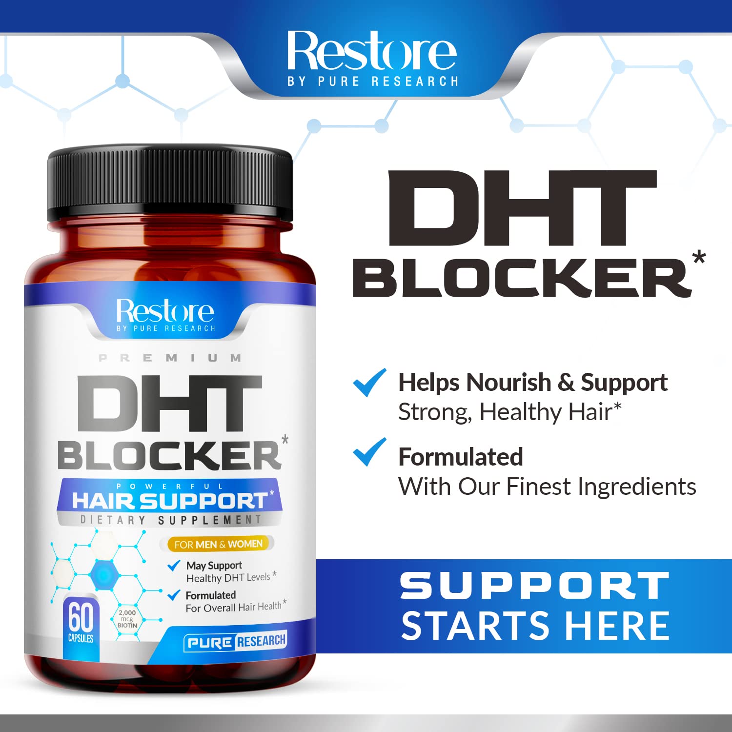 Foto 4 pulgar | Supplement Pure Research Dht Blocker Y Ayuda Al Crecimiento Del Cabello - Venta Internacional.